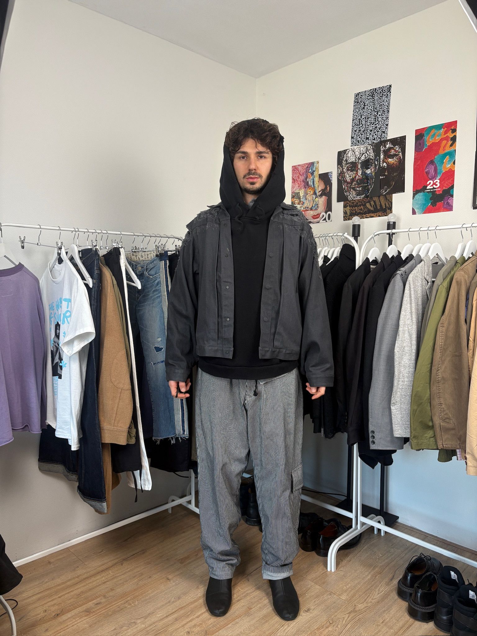 Japanese Brand Shinya Kozuka Oversized Distressed Jacket Charcoal Grey Size US M / EU 48-50 / 2 - 2 Thumbnail