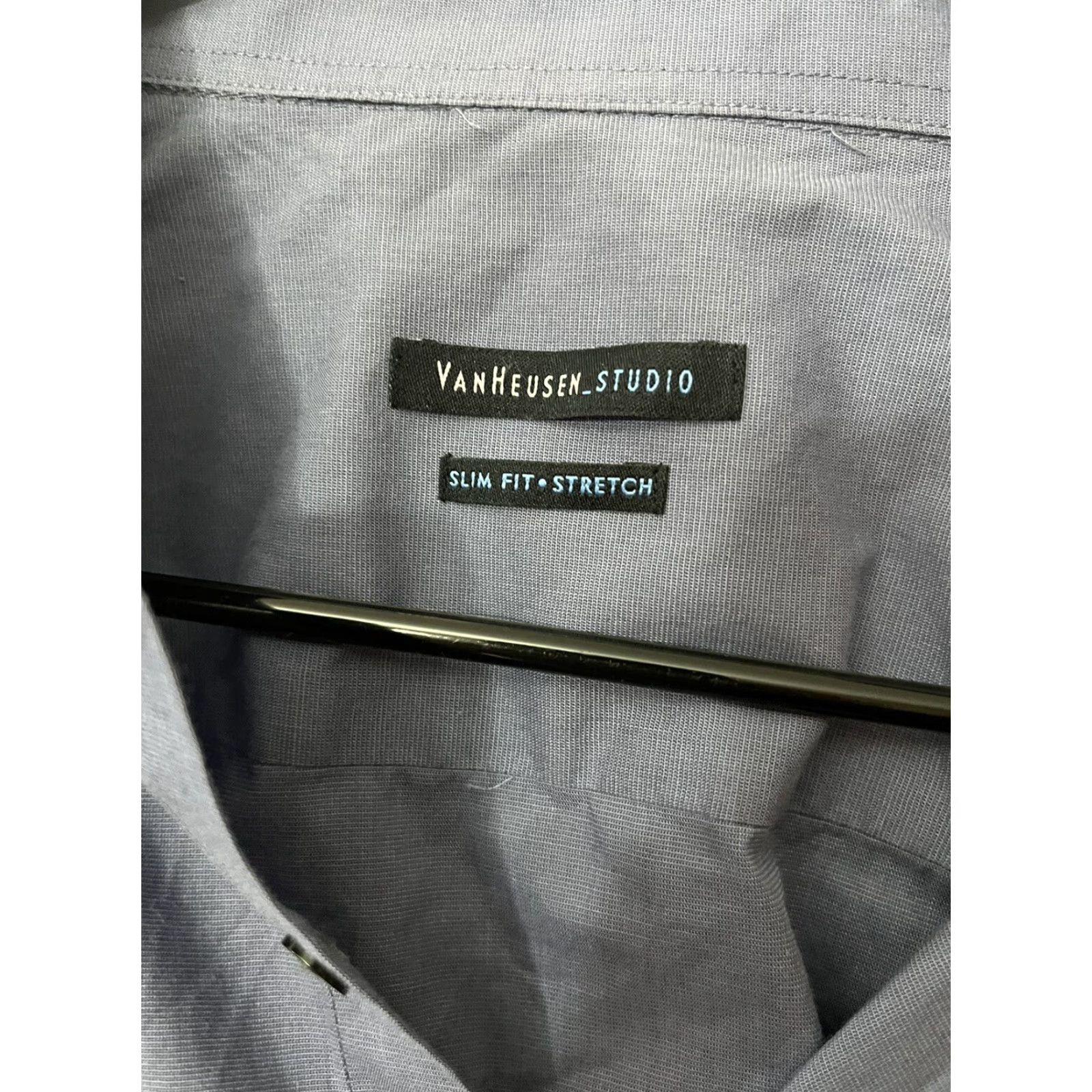 Van Heusen VINTAGE Van Heusen Dress Shirt Slim Fit Blue 16 Men’s Long Sleeve Stretch Size 16 Blue Mens Dress Shirt Size 42R - 4 Thumbnail