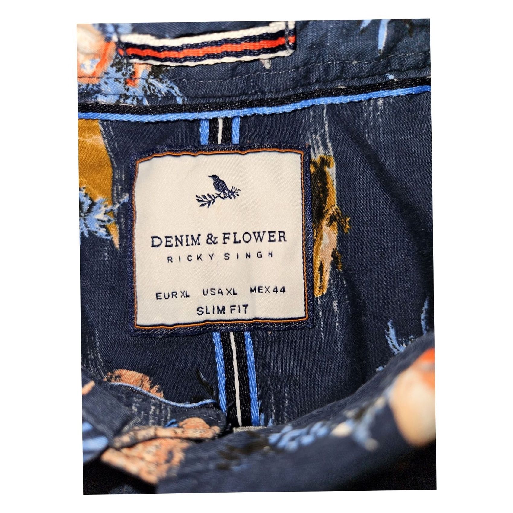 Denime VINTAGE Denim & Flower Button-Up Short Sleeve Men's XL Slim Fit Hawaii Vacation AOP Size US 36 / EU 52 - 2 Thumbnail