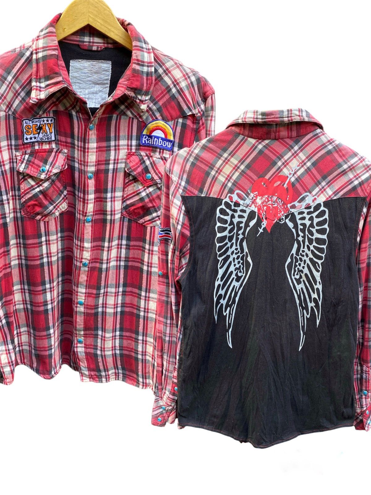 Image of Hysteric Glamour x In The Attic Japanese Western Shirt Snap Pearl Button Angels in Red (Size Small)