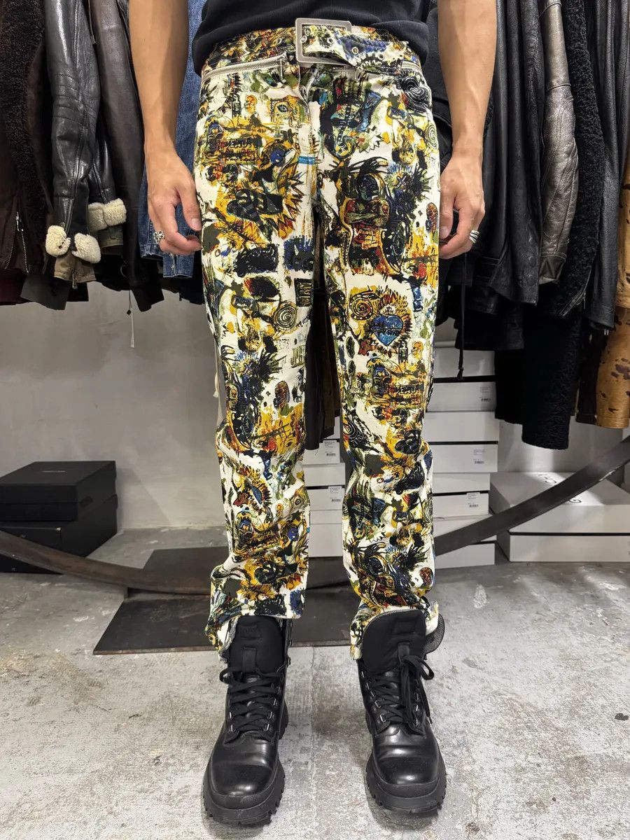 2000s Jean Paul Gaultier Basquiat Belted Abstract Human Body Pants