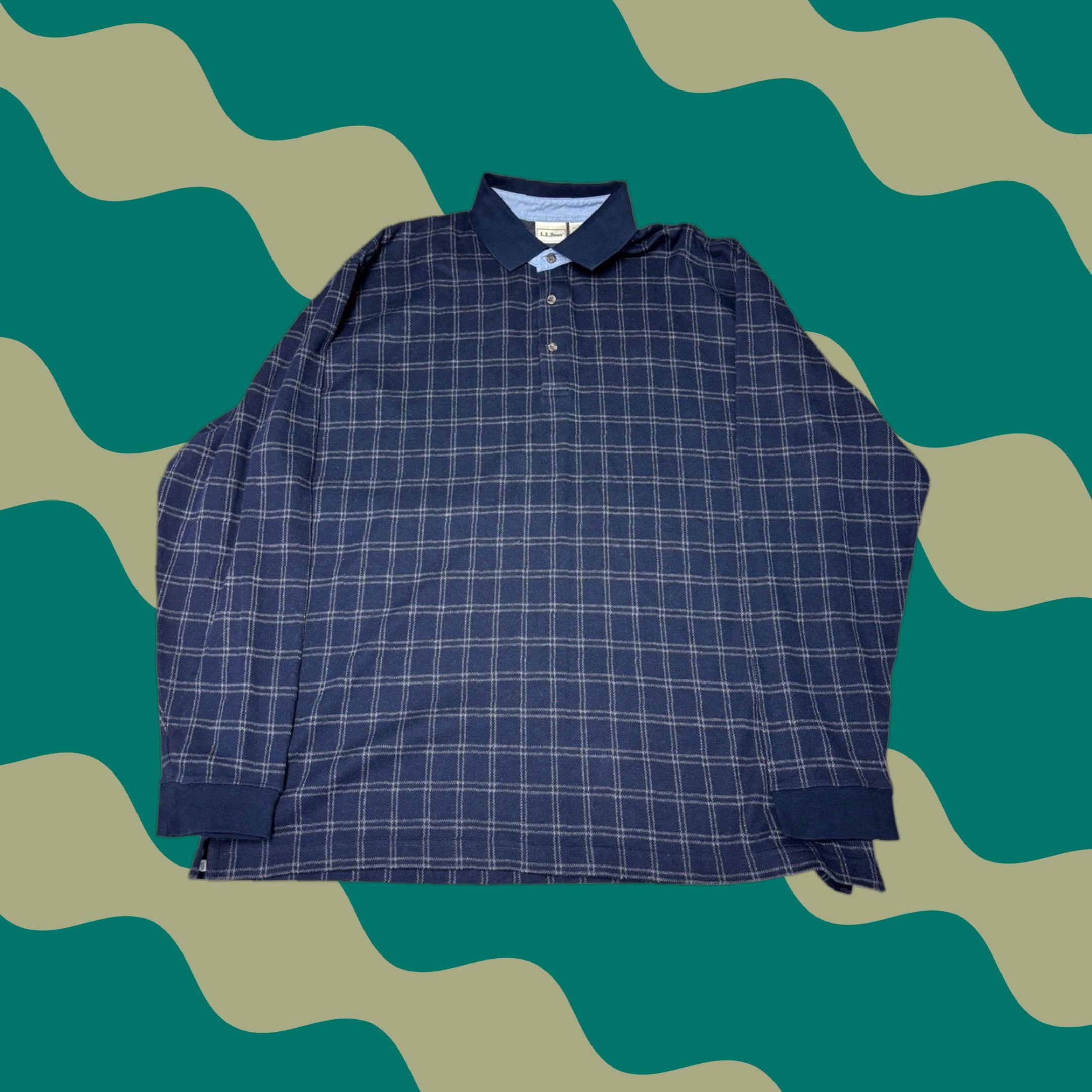 Vintage LL Bean Polo Shirt Long Sleeve Plaid Button Neck Mens XL Blue Casual Outdoor Size US XL / EU 56 / 4 - 1 Thumbnail