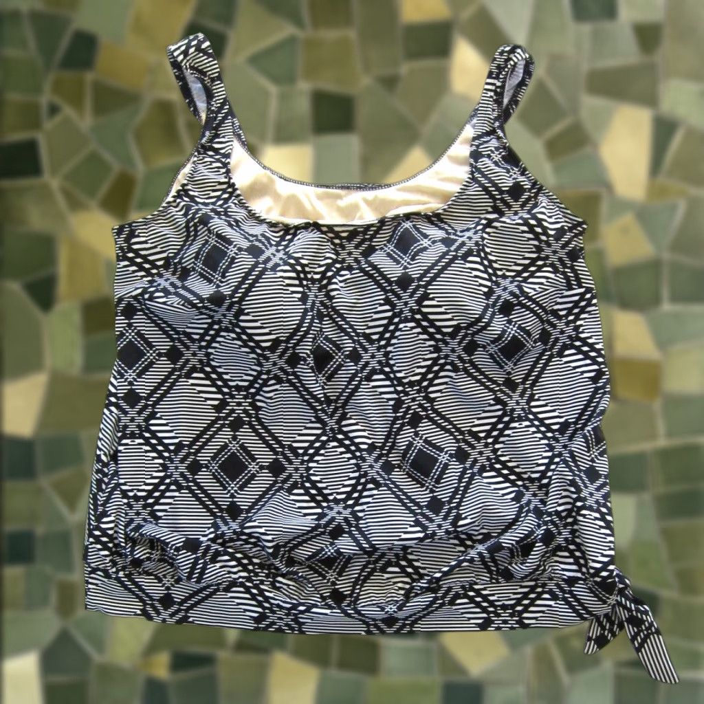 Vintage Le Cove Black White Plaid Padded Built In Bra Tankini Swim Top Woman 18 Size XXL / US 16-18 / IT 52-54 - 1 Thumbnail