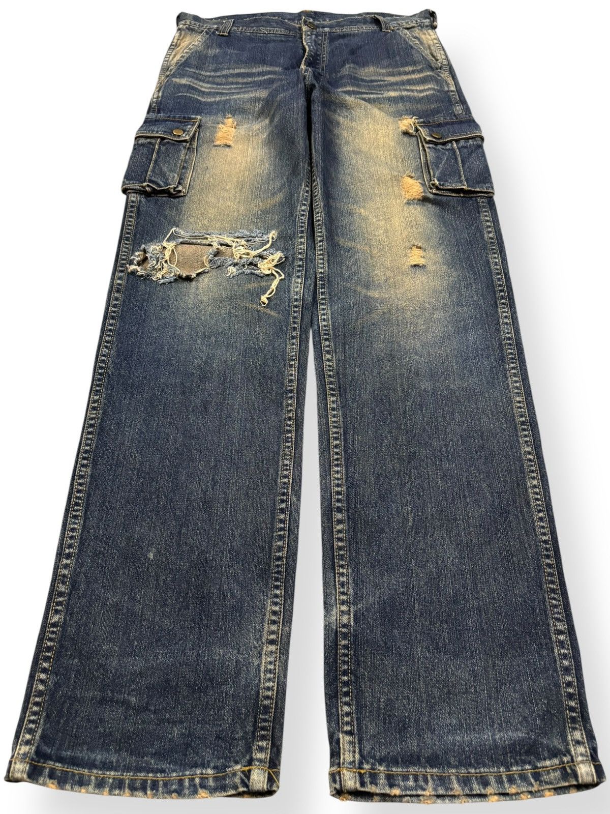 POST ARCHIVE FACTION (PAF) Vintage Japanese Brand Mud Wash Distressed Cargo Jeans Size US 32 / EU 48 - 1 Thumbnail