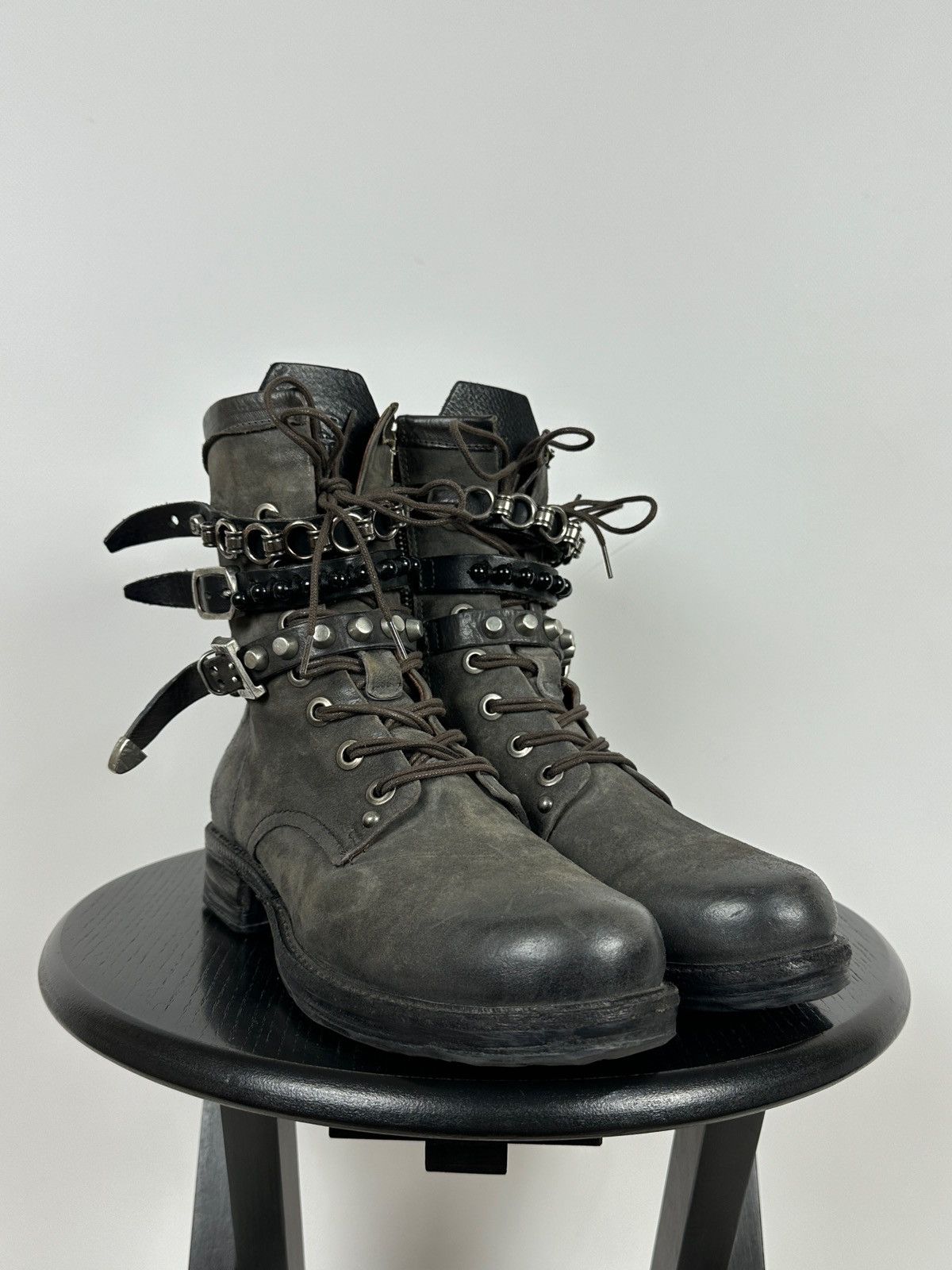 A.S.98 A.S.98. Airstep Grey Leather Biker Ankle Boots Size US 8 / IT 38 - 11 Thumbnail