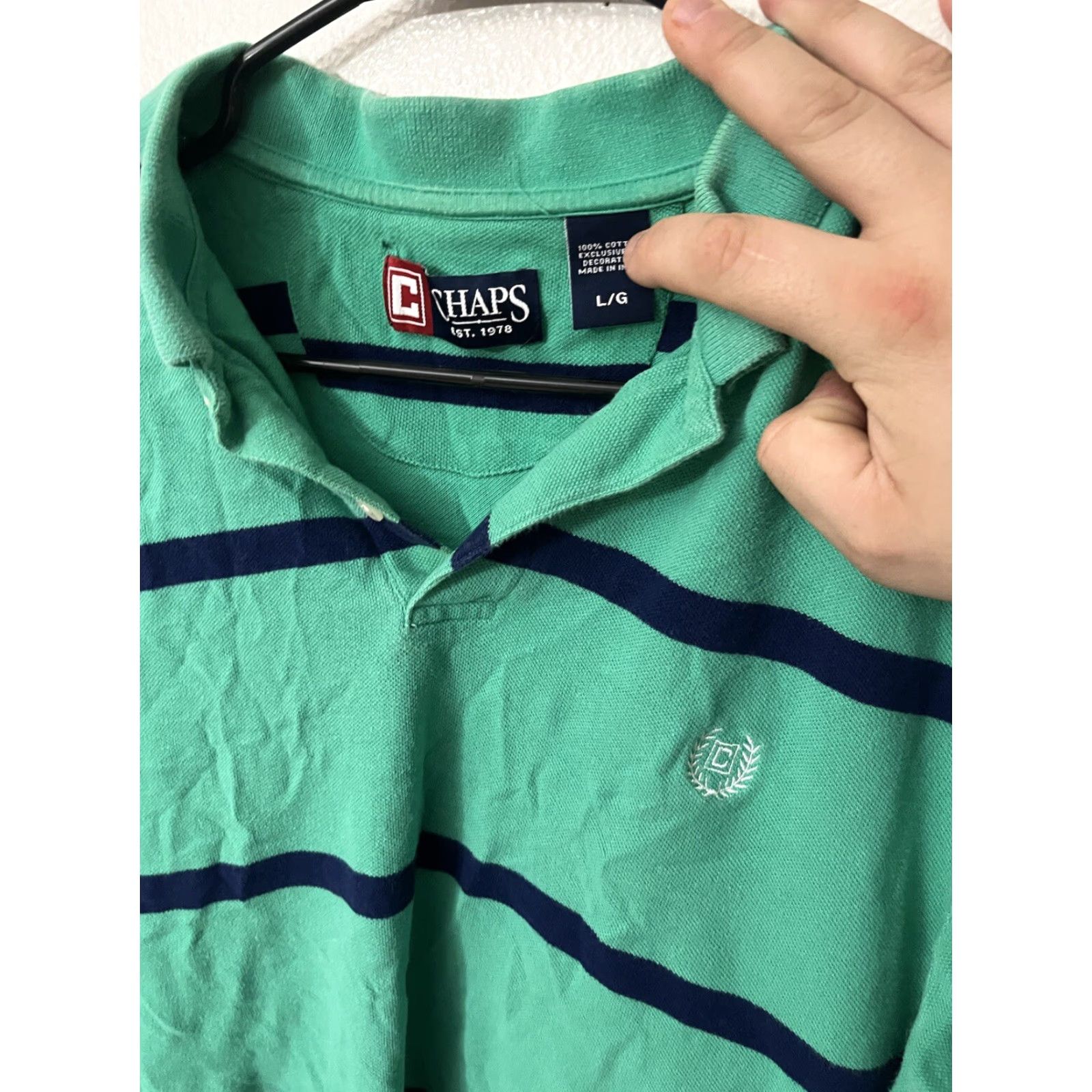 Chaps Chaps Polo Shirt Men Large Green Striped Short Sleeve Casual Cotton Size US L / EU 52-54 / 3 - 2 Thumbnail