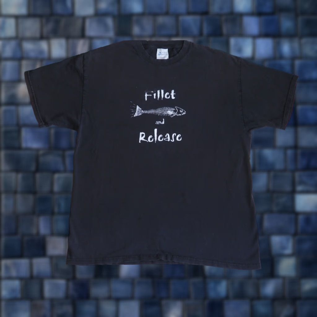 Port & Company VTG Y2k 2000s Fishing Fillet Joke Humor Faded Black Text Tee T-Shirt Mens L Size US L / EU 52-54 / 3 - 1 Thumbnail