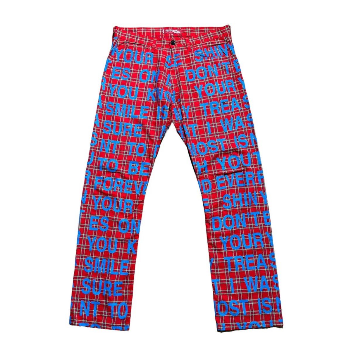 image of Junya Watanabe Ss02 Poem Full Print Plaid Pants in Plaid Red, Men's (Size 31)