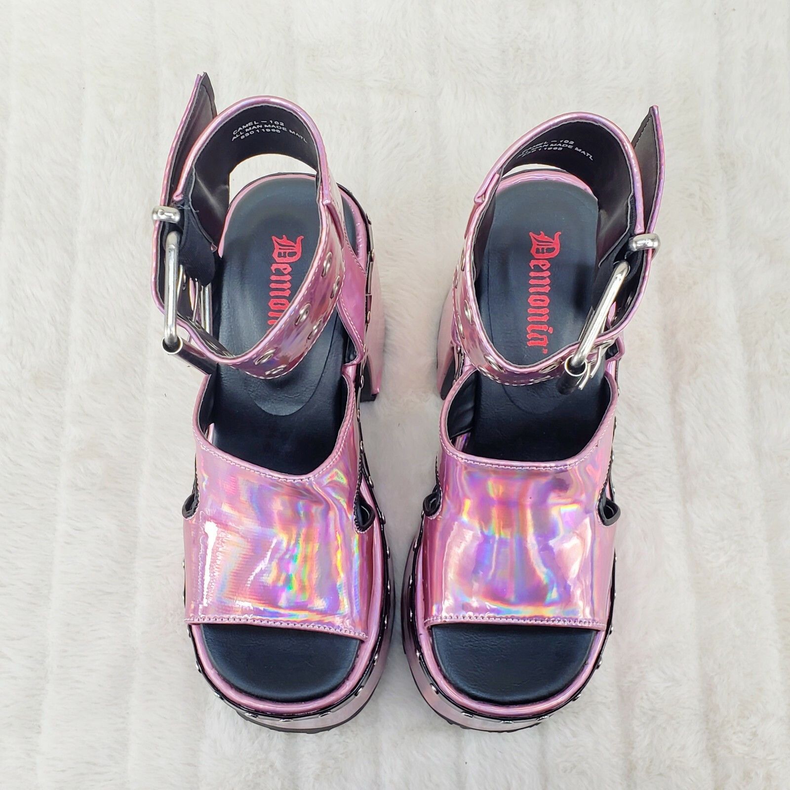 Demonia Cult DEMONIA Camel 102 Stacked Pink Hologram Platform Sandals Got Size US 10 / IT 40 - 3 Thumbnail