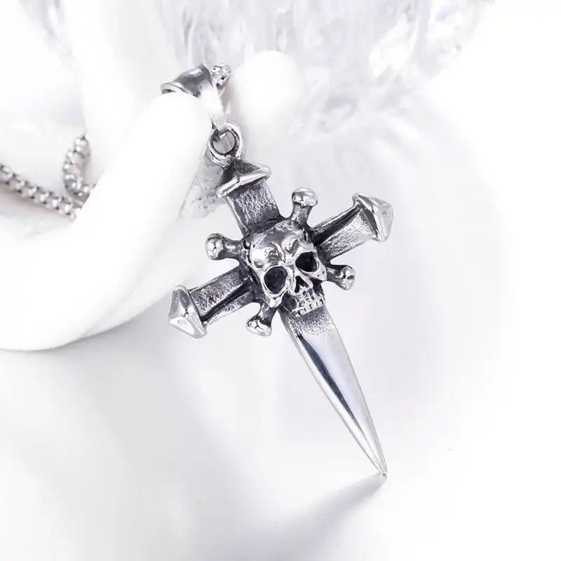 Jewelry New Trendy Skull Dagger Cross Pendant Necklace Size ONE SIZE - 2 Thumbnail