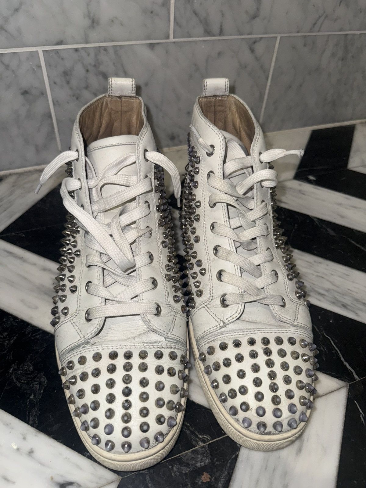 Christian Louboutin Louboutin High Top White Spikes Sneakers Size US 10 / EU 43 - 1 Thumbnail