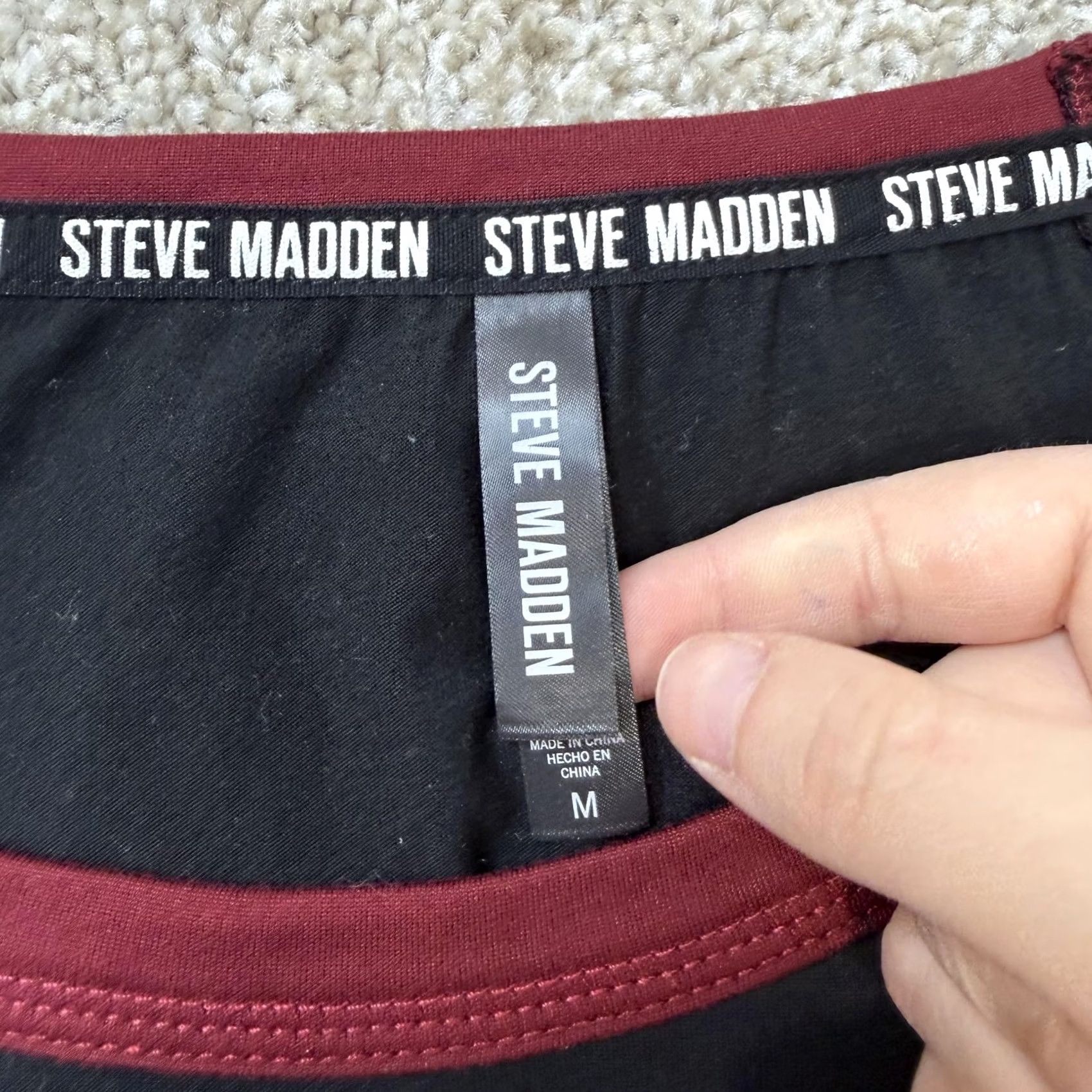 Steve Madden Steve Madden Shirt Womens M Black Burgundy Raglan Long Sleeve Jersey Top Size M / US 6-8 / IT 42-44 - 3 Thumbnail
