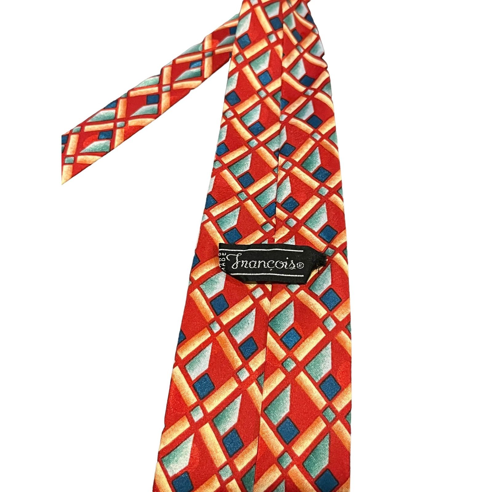 Vintage Francois Silk Hand Made Red and blue geometric vintage tie Size ONE SIZE - 5 Thumbnail