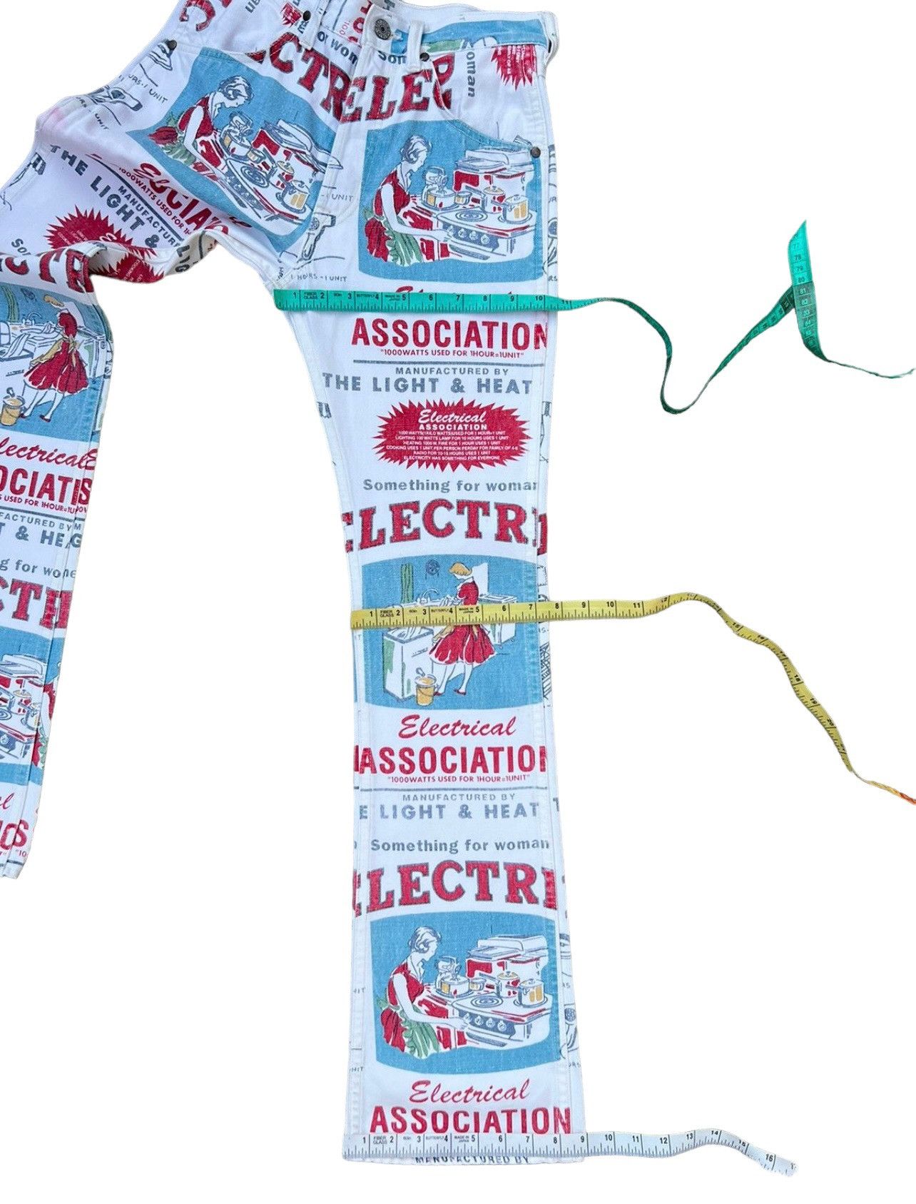 UES Japan × Vintage Vintage UES Japan Union Made Pop Art Ads Denim Flare Jeans Size US 29 - 4 Thumbnail