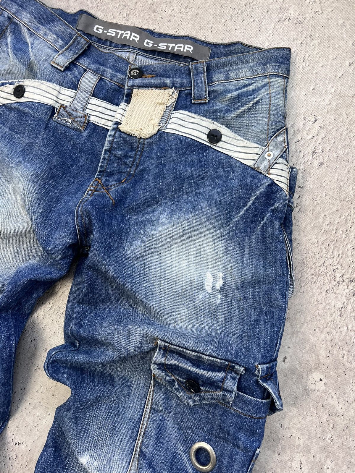 G-Star × Vintage VINTAGE Y2K G STAR BONDAGE DISTRESSED CARGO PANTS Size US 31 - 8 Thumbnail