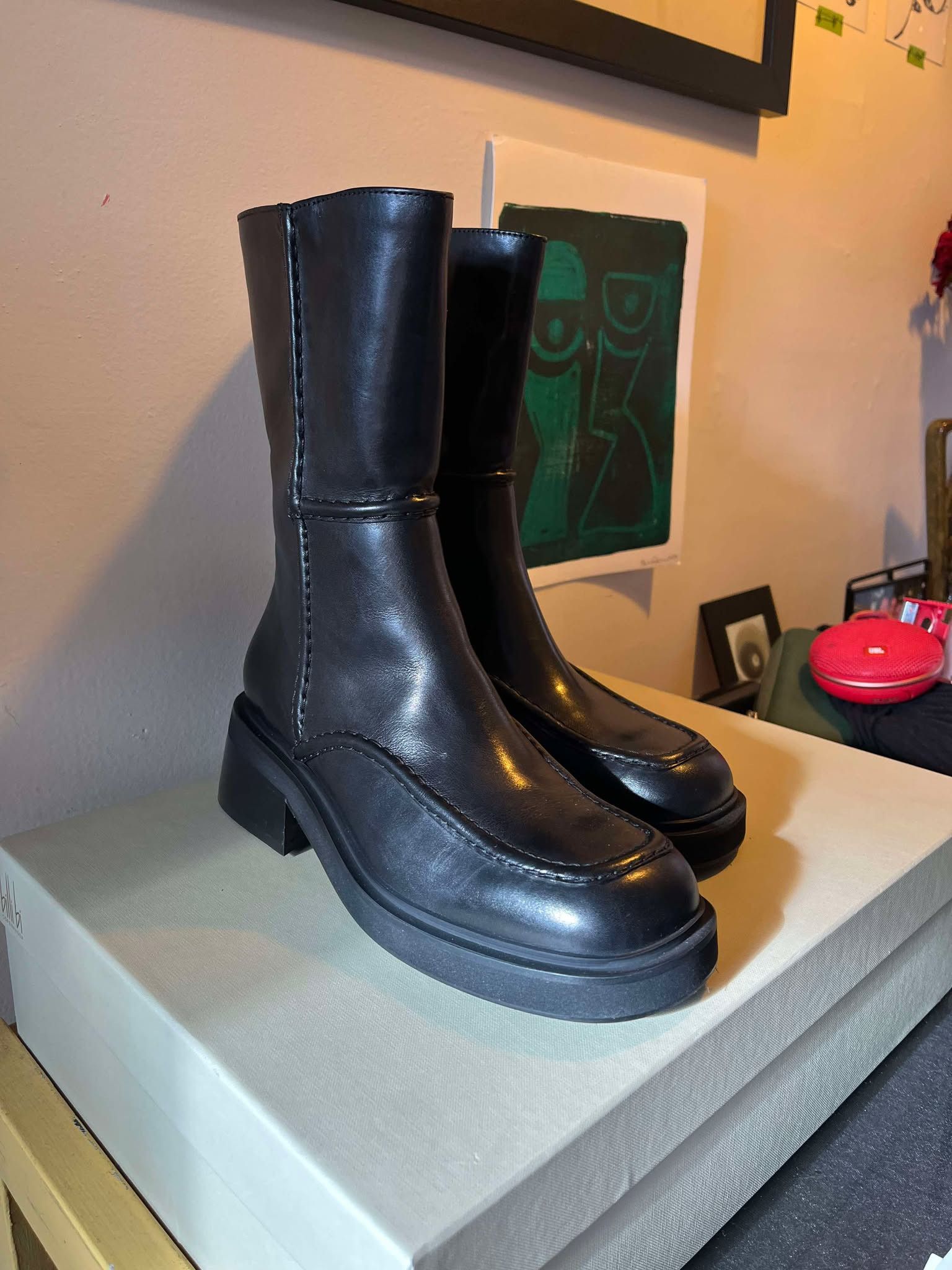Billi Bi Billi Bi A7620 Black Leather Square-toed Boots Size US 9 / IT 39 - 3 Thumbnail