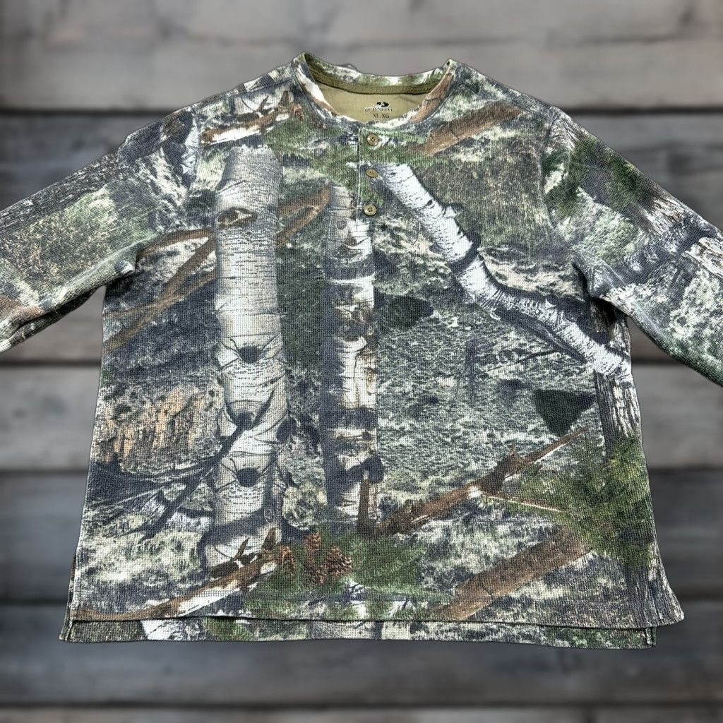 Vintage Mossy Oak Shirt Mens XL Camouflage Long Sleeve Henley Thermal Waffle Cotton Outdoor Knit T-Shirt Size US XL / EU 56 / 4 - 1 Thumbnail