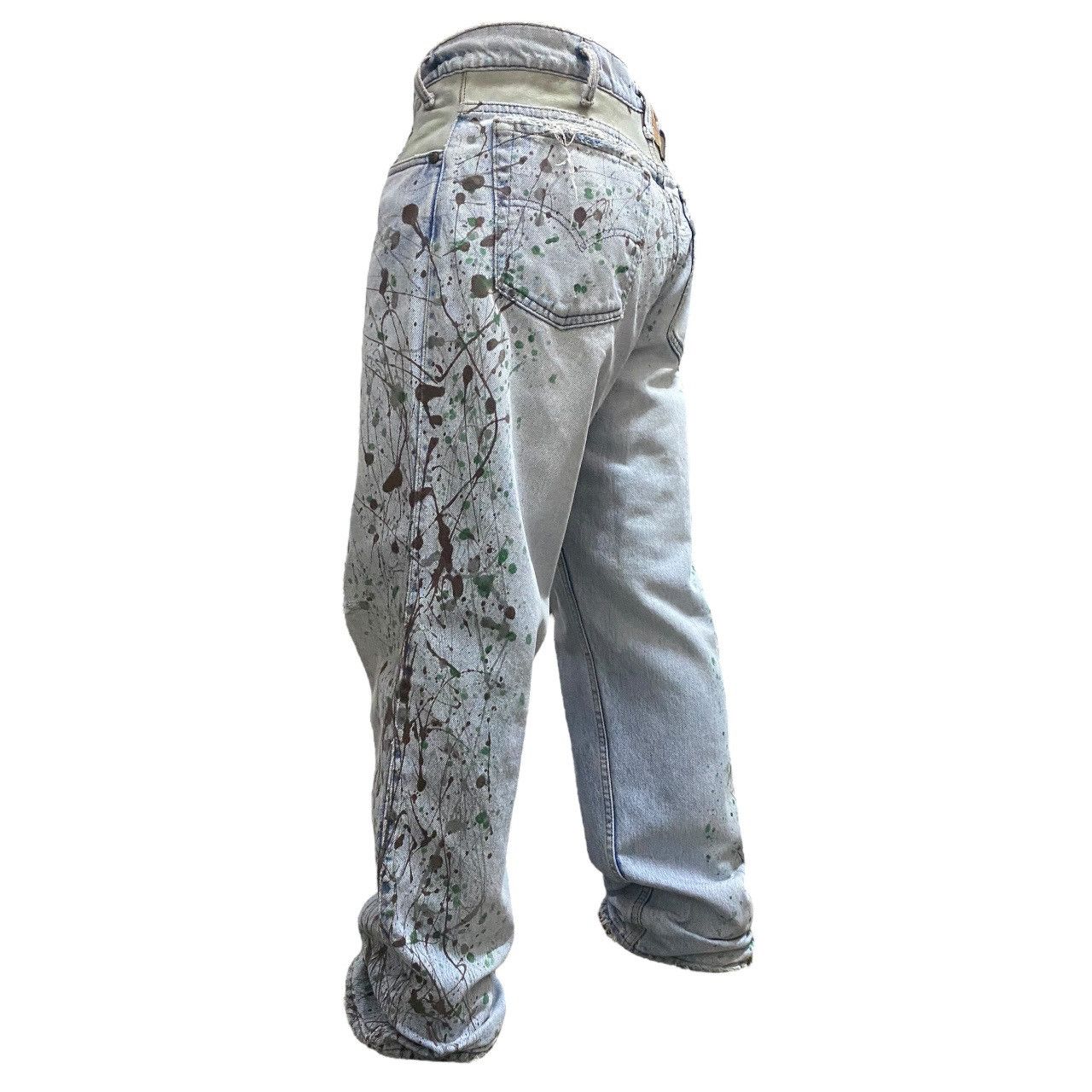 Levi's Made & Crafted Vintage 90’s Levis Leather Hybrid Denim Paint Splatter Jeans Size US 33 - 18 Thumbnail