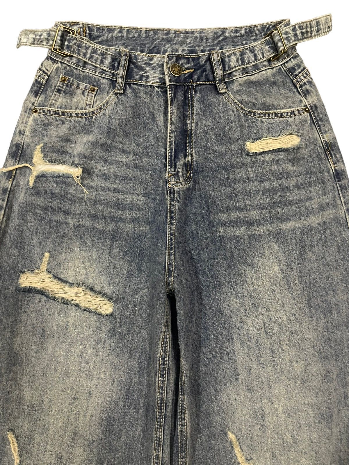 Japanese Brand Vintage Japanese Brand Adjustable Waist Distress Baggy Jeans Size 26" / US 2 / IT 38 - 3 Thumbnail