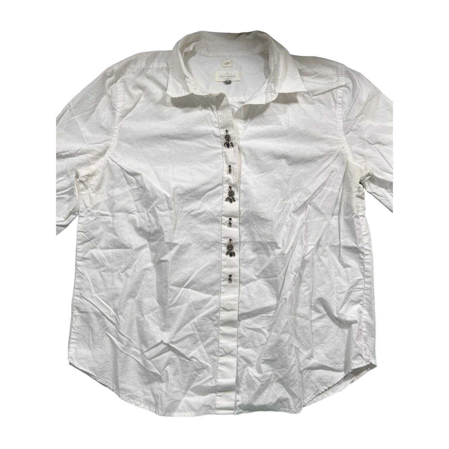 Loft Ann Taylor LOFT Soft White Shirt Gemstones Over Buttons L Size L / US 10 / IT 46 - 1 Thumbnail