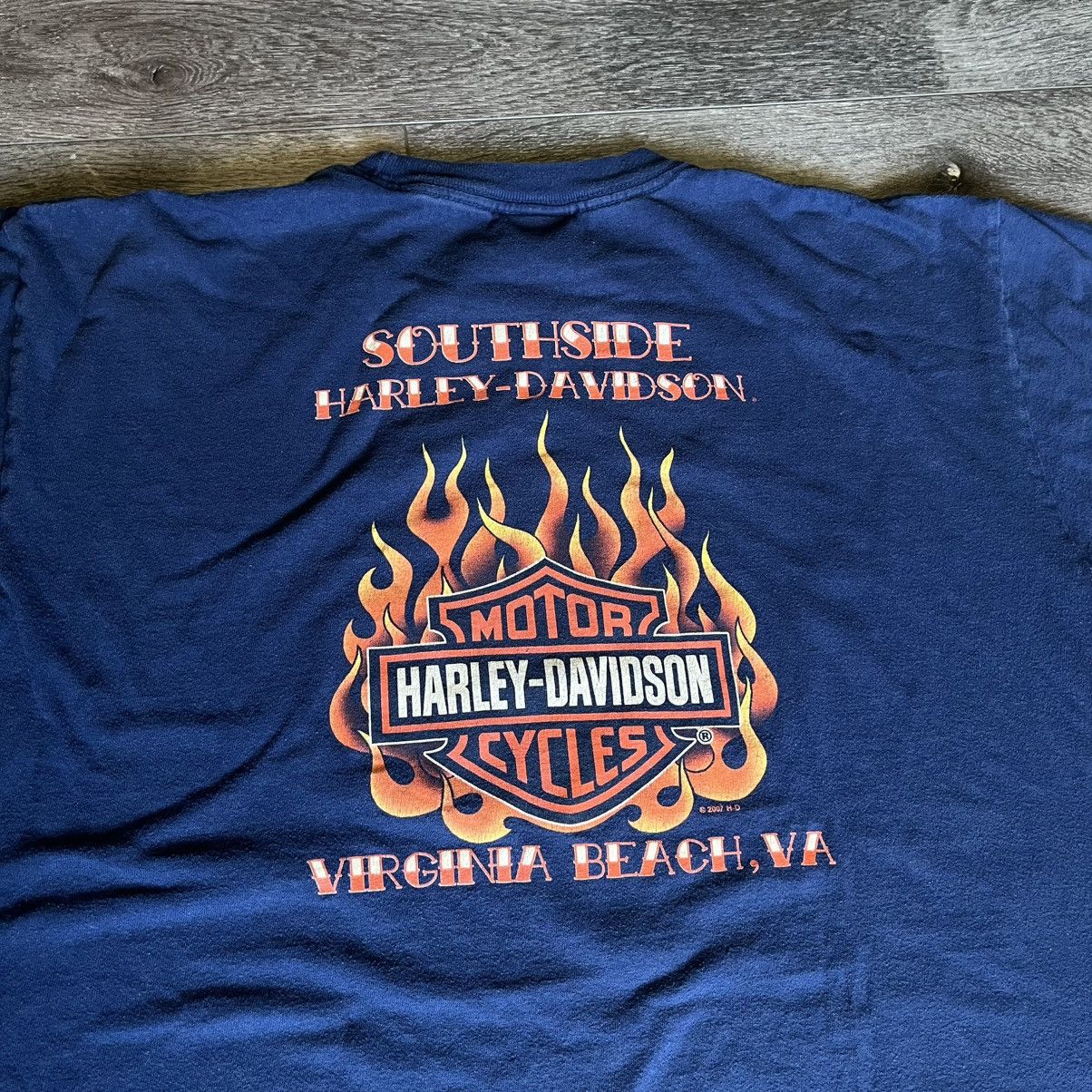 Harley Davidson Vintage 2007 Harley Davidson Flame Bald Eagle Logo Tee Shirt Size US XL / EU 56 / 4 - 4 Thumbnail
