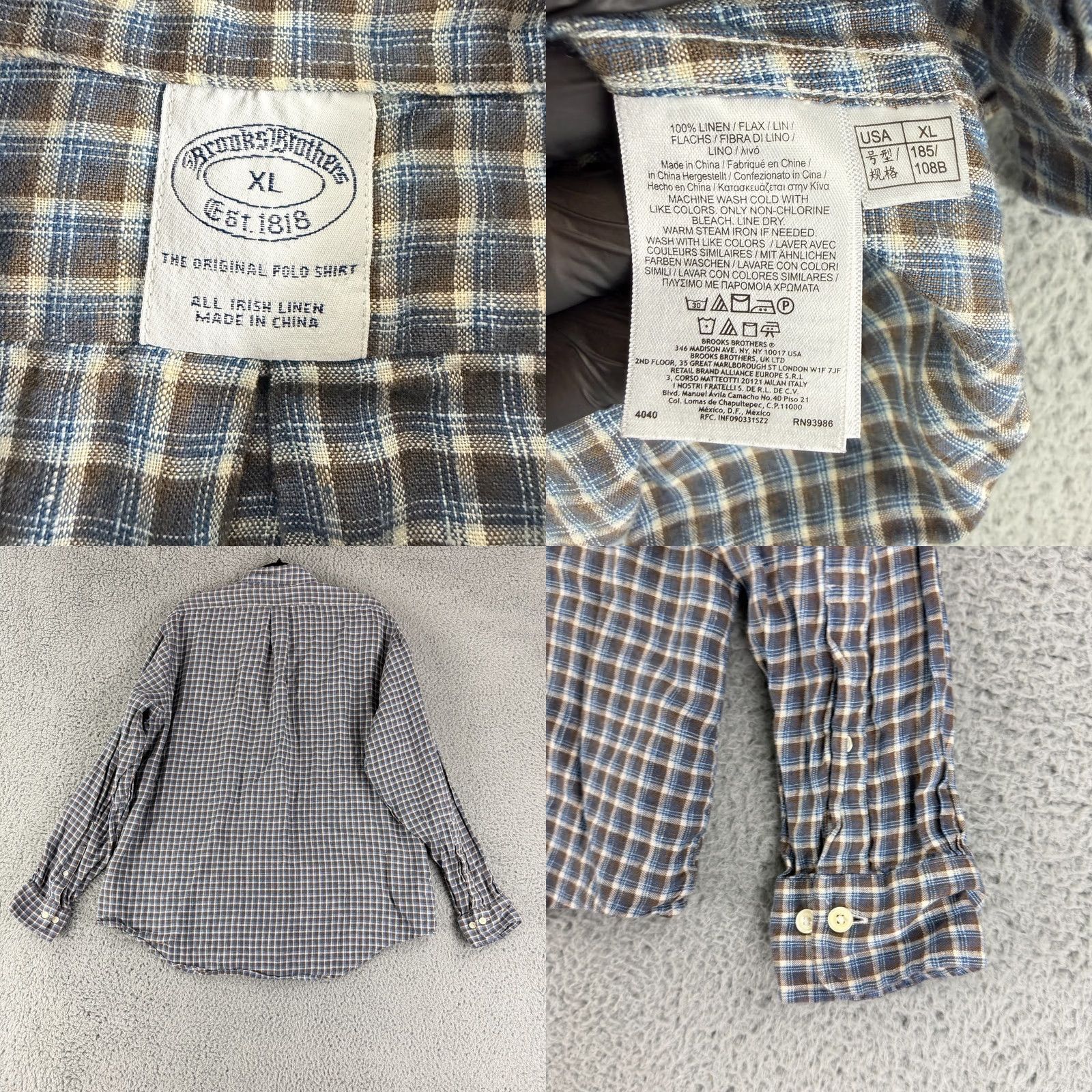 Brooks Brothers Brooks Brothers Button-Down Shirt Mens Size XL Brown Blue Plaid All Irish Linen Shirt Loose? Size US XL / EU 56 / 4 - 8 Thumbnail