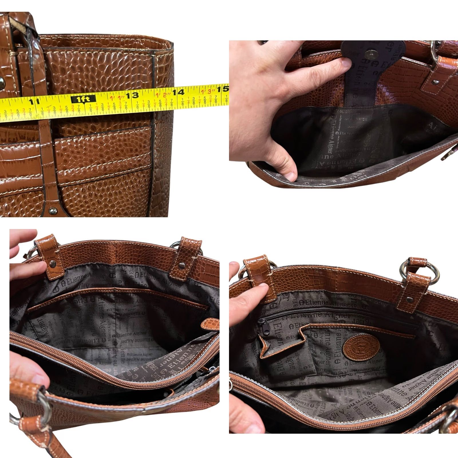 Etienne Aigner Etienne Aigner Chestnut Brown Leather Croc Embossed Shoulder Bag Women’s Size ONE SIZE - 8 Thumbnail