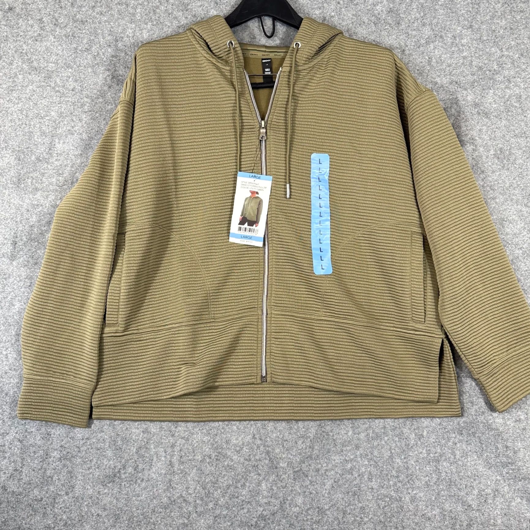 DKNY DKNY Full Zip Hoodie Sweatshirt Womens L Utility Green NWT Ottoman Ribbed Pockets Zipper Size L / US 10 / IT 46 - 3 Thumbnail