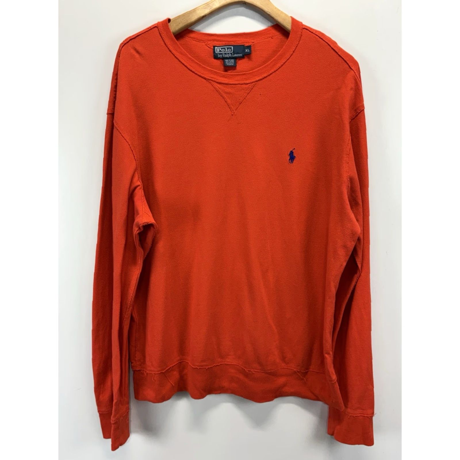 Polo Ralph Lauren VINTAGE Polo Ralph Lauren Sweater Men’s XL Orange Crew Neck Pony Logo Distressed 90s Size US XL / EU 56 / 4 - 2 Thumbnail
