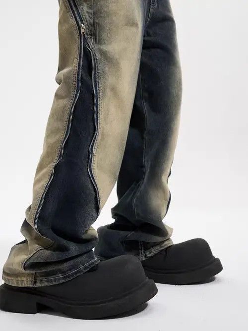 VIBE High street style large zipper gradient washed bootcut jeans Size US 32 / EU 48 - 2 Thumbnail