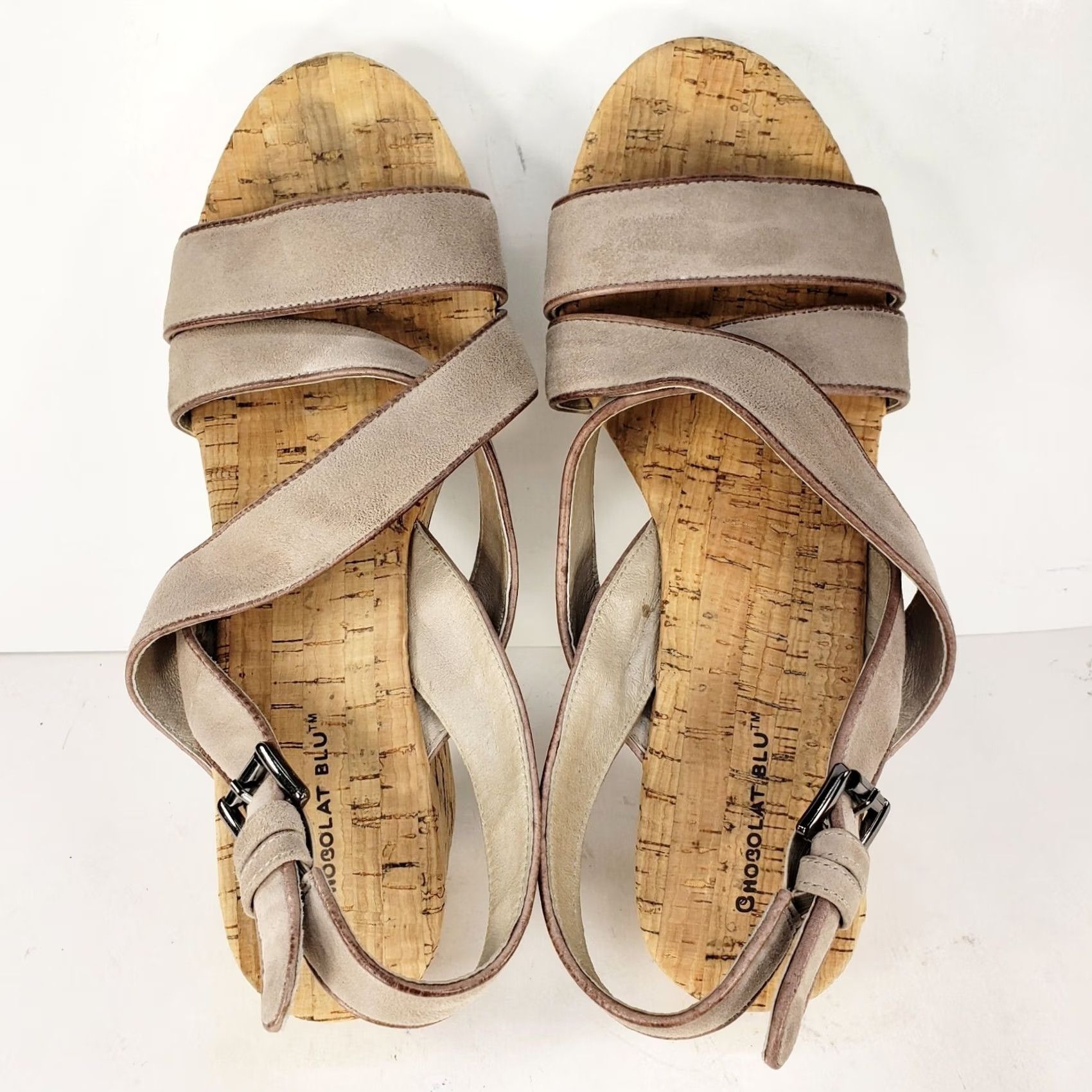 CHOCOOLATE Chocolat Blu Ward Wedge Sandal Strappy Leather Nubuck Beige 8M Womens Casual Formal Cork Buckle Size US 8 / IT 38 - 7 Thumbnail