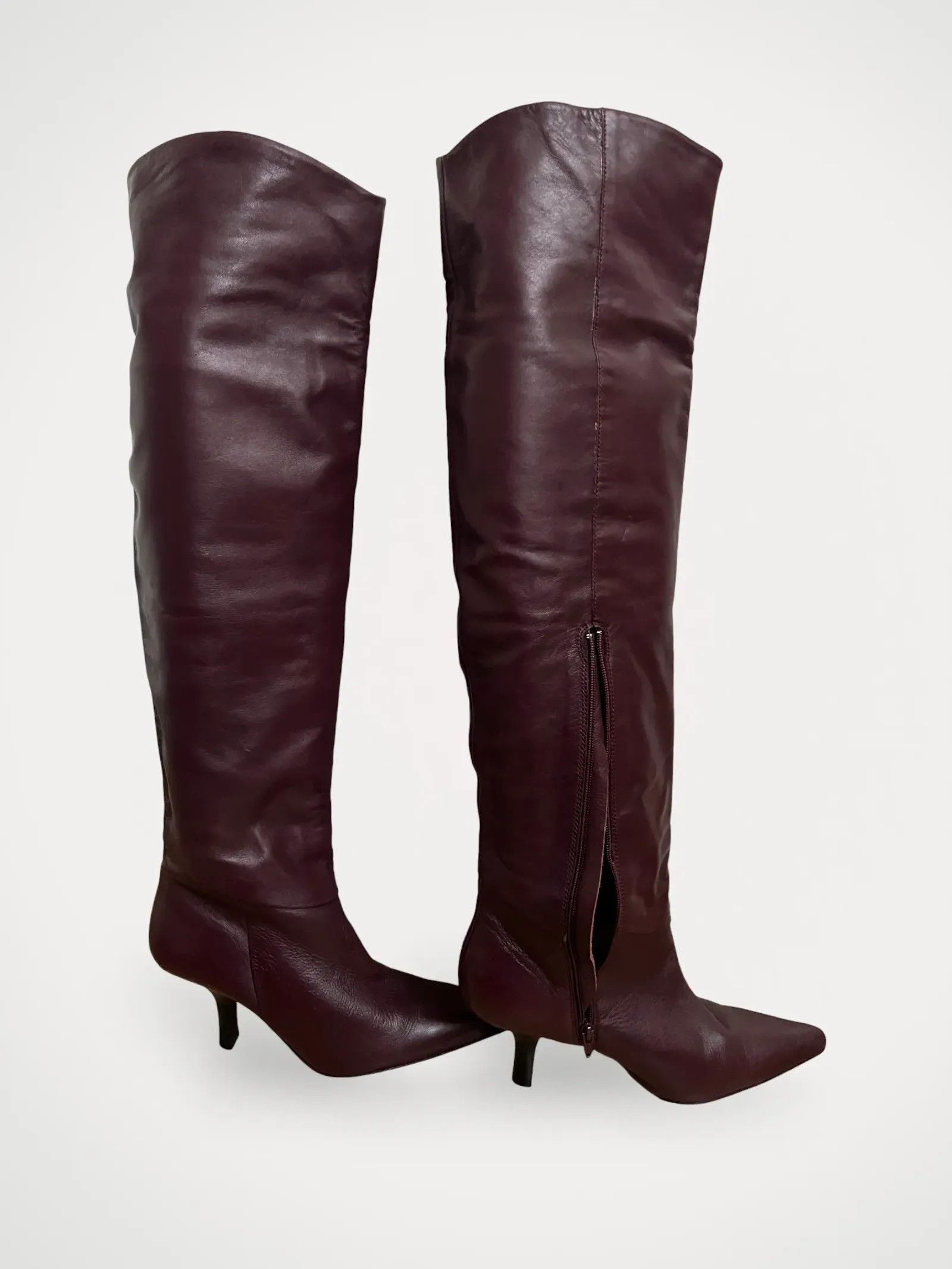 H&M HMTrend Burgundy stövlar i tunnt skinn Heels Size US 6 / IT 36 - 1 Thumbnail