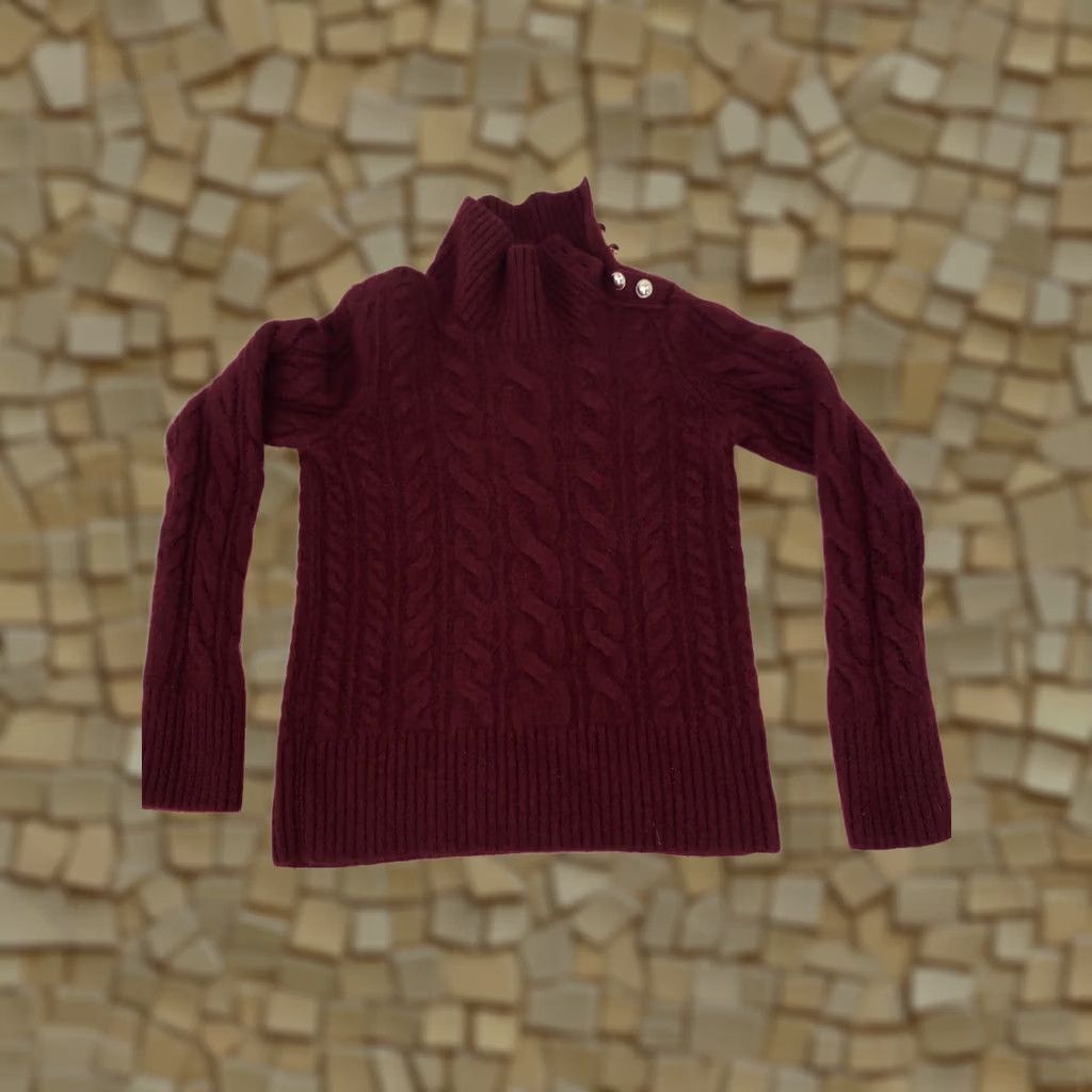 Charter Club Charter Club Cashmere Mock Neck Cable Sweater S Burgundy Button-Shoulder Womens Pullover Size S / US 4 / IT 40 - 1 Thumbnail