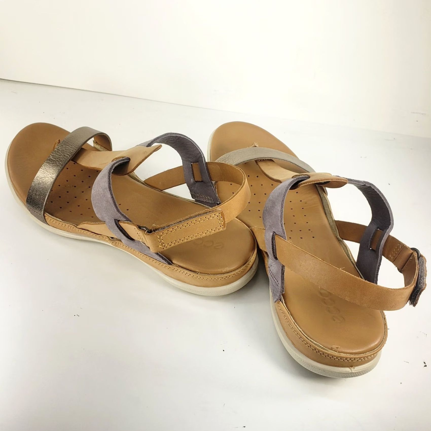 Ecco ECCO Strappy Womens Slingback Slip Sandals Tan Gray Metallic Silver Size US 9 / IT 39 - 4 Thumbnail
