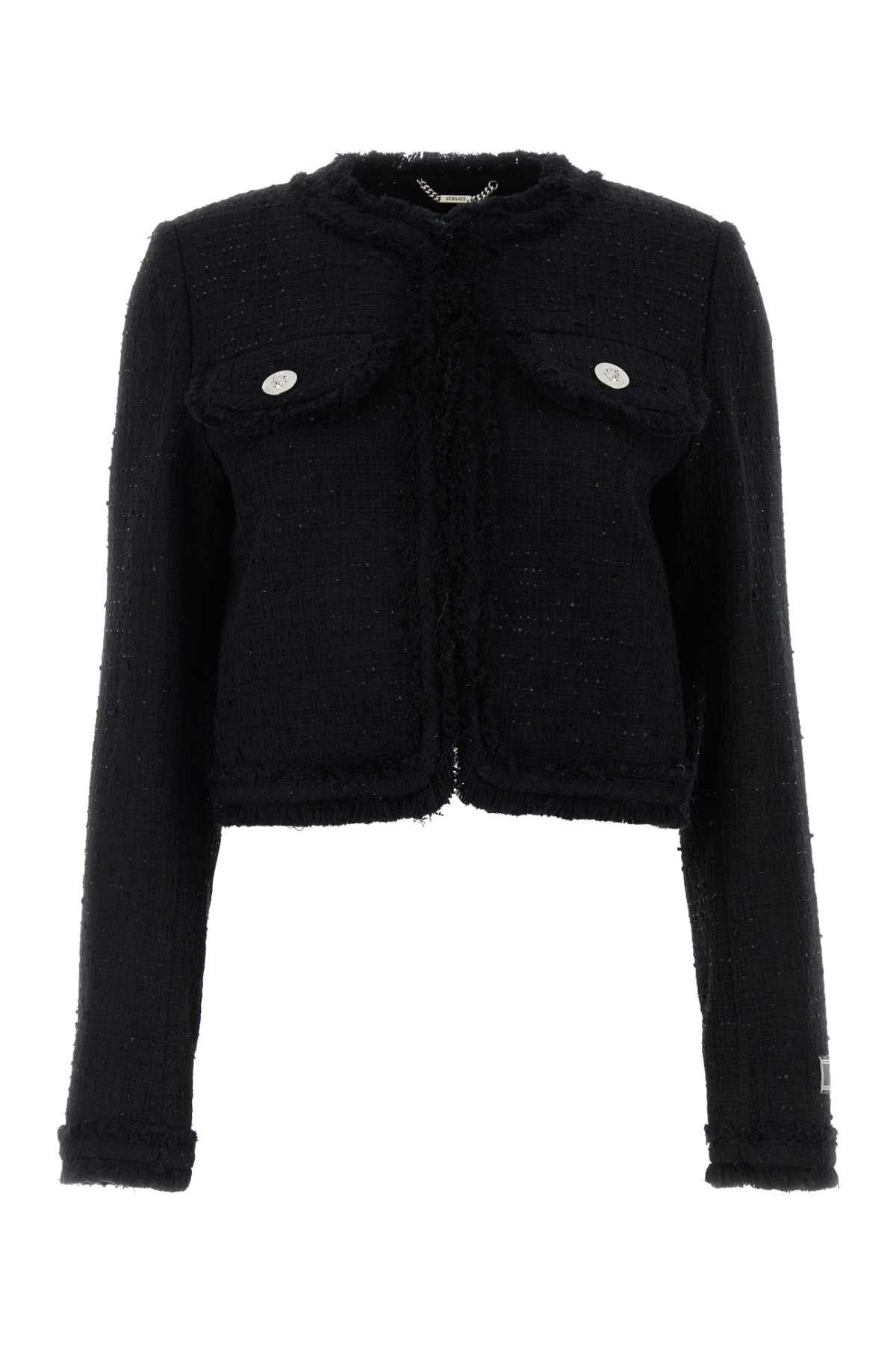 image of Versace Black Tweed Blazer, Women's (Size Small)