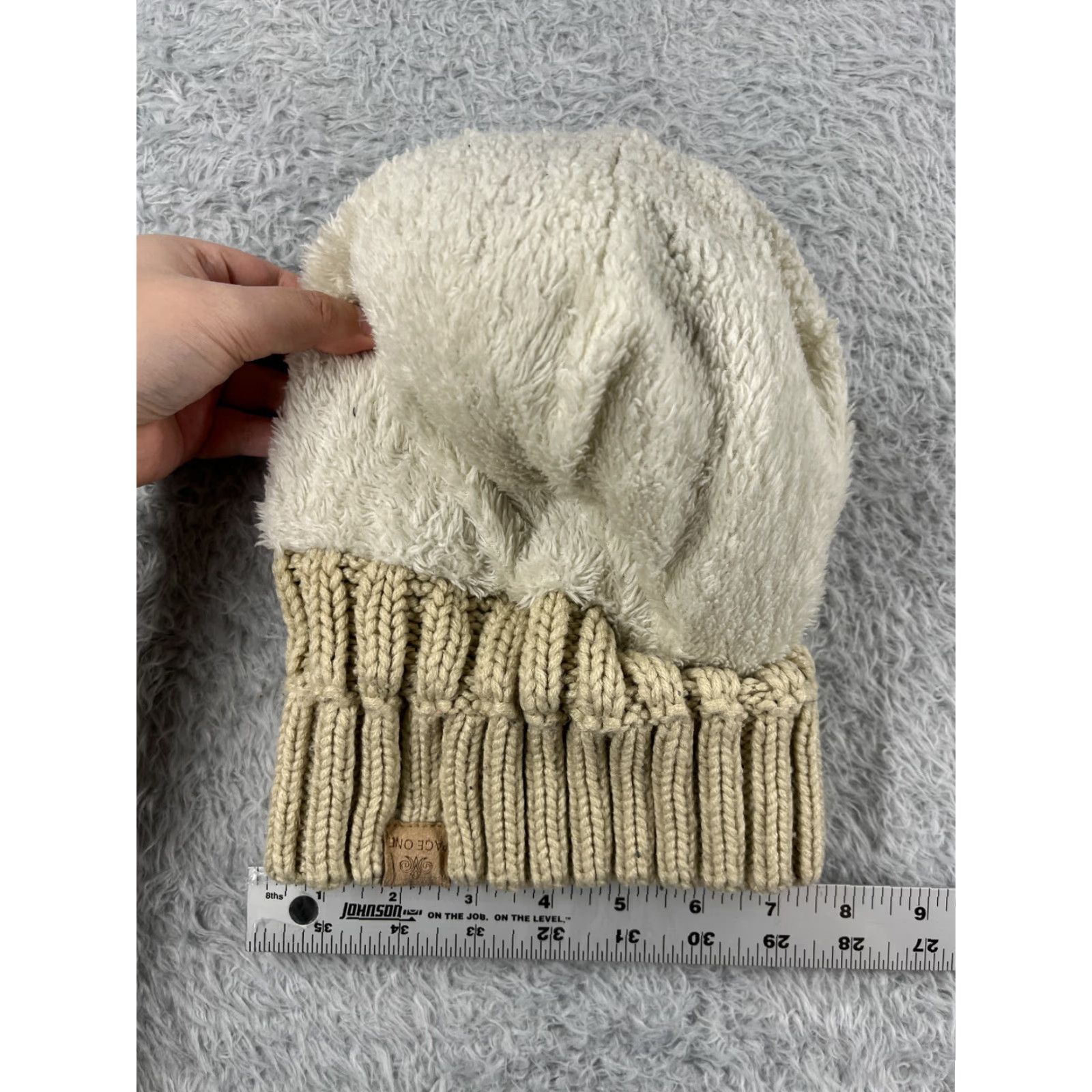 Vintage Page One Beanie Toque Hat Womens One Size Beige 100% Acrylic Lined Knit Ski Pom Size ONE SIZE - 6 Thumbnail