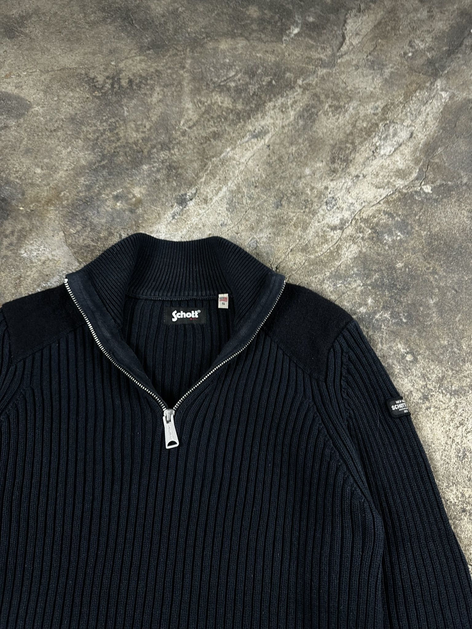 Schott Vintage Schott Cotton Cable Quaterzip Sweater Navy Size US S / EU 44-46 / 1 - 3 Thumbnail