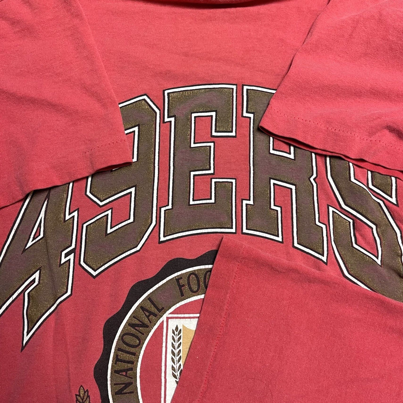 VINTAGE Nutmeg Mills San Francisco 49ers Single Stitch NFL T Shirt Mens M Red Shirt