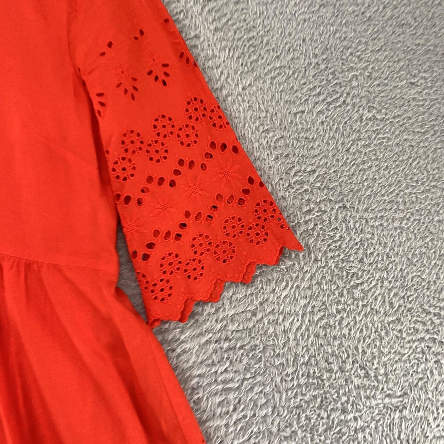 Madewell Madewell Dress Womens 0 Orange Eyelet Fit & Flare Bell Sleeve Knee Length Boho Shirt Dress? Size XS / US 0-2 / IT 36-38 - 4 Thumbnail
