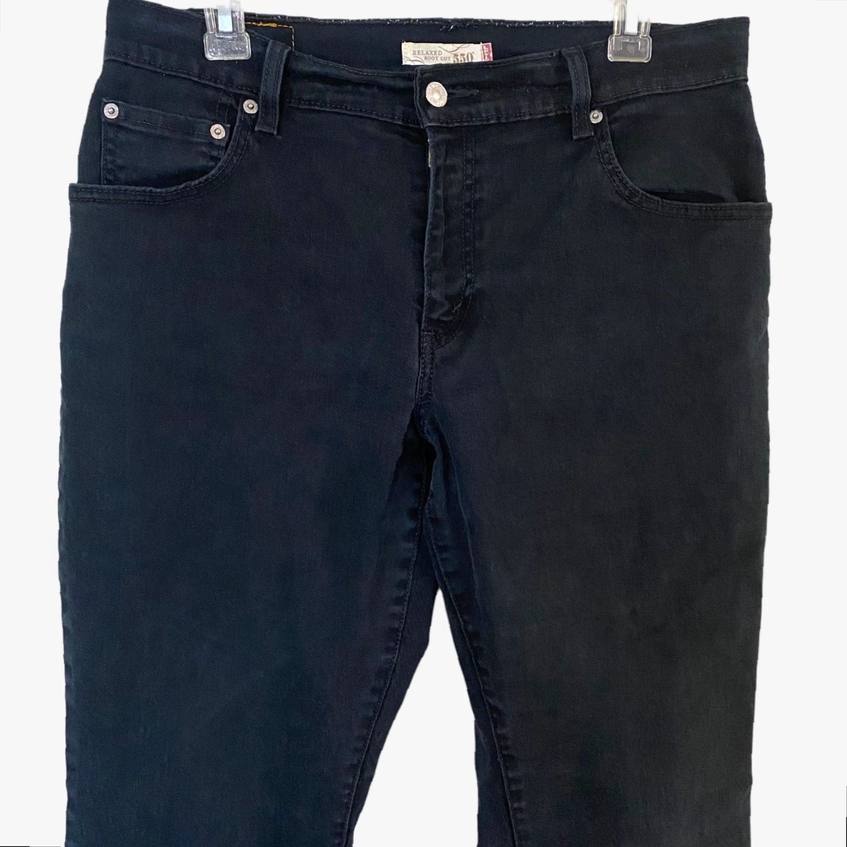 Levi's VINTAGE Levi's Jeans Bootcut 550 Women 12M Black Denim Relaxed Mid Rise 31in Inseam 5-Pocket Pockets Raw Hem Stretch Y2K Size 34" / US 12 / IT 48 - 6 Thumbnail
