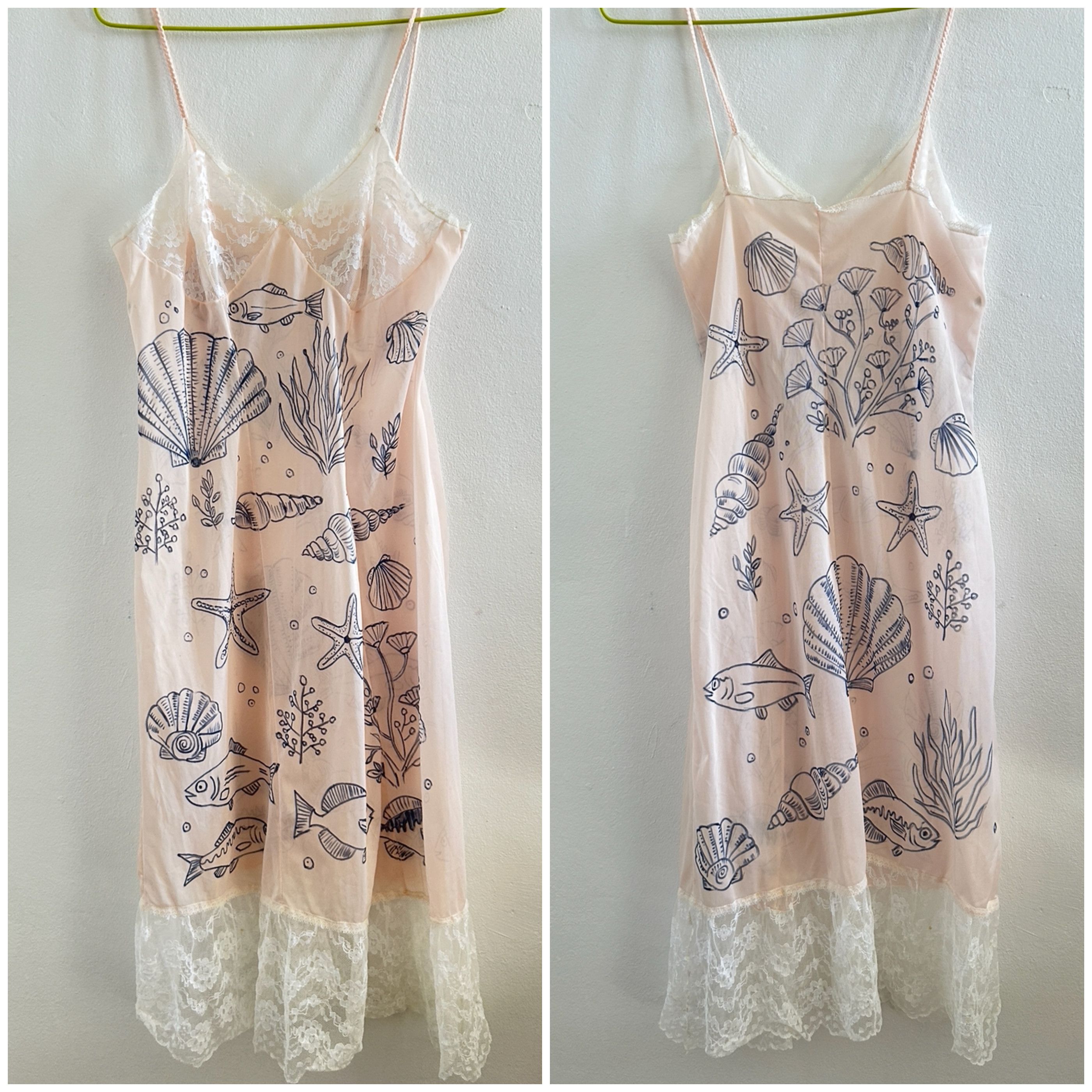 Custommade Hand Painted Seashell Fish Nightgown Size XL / US 12-14 / IT 48-50 - 6 Thumbnail