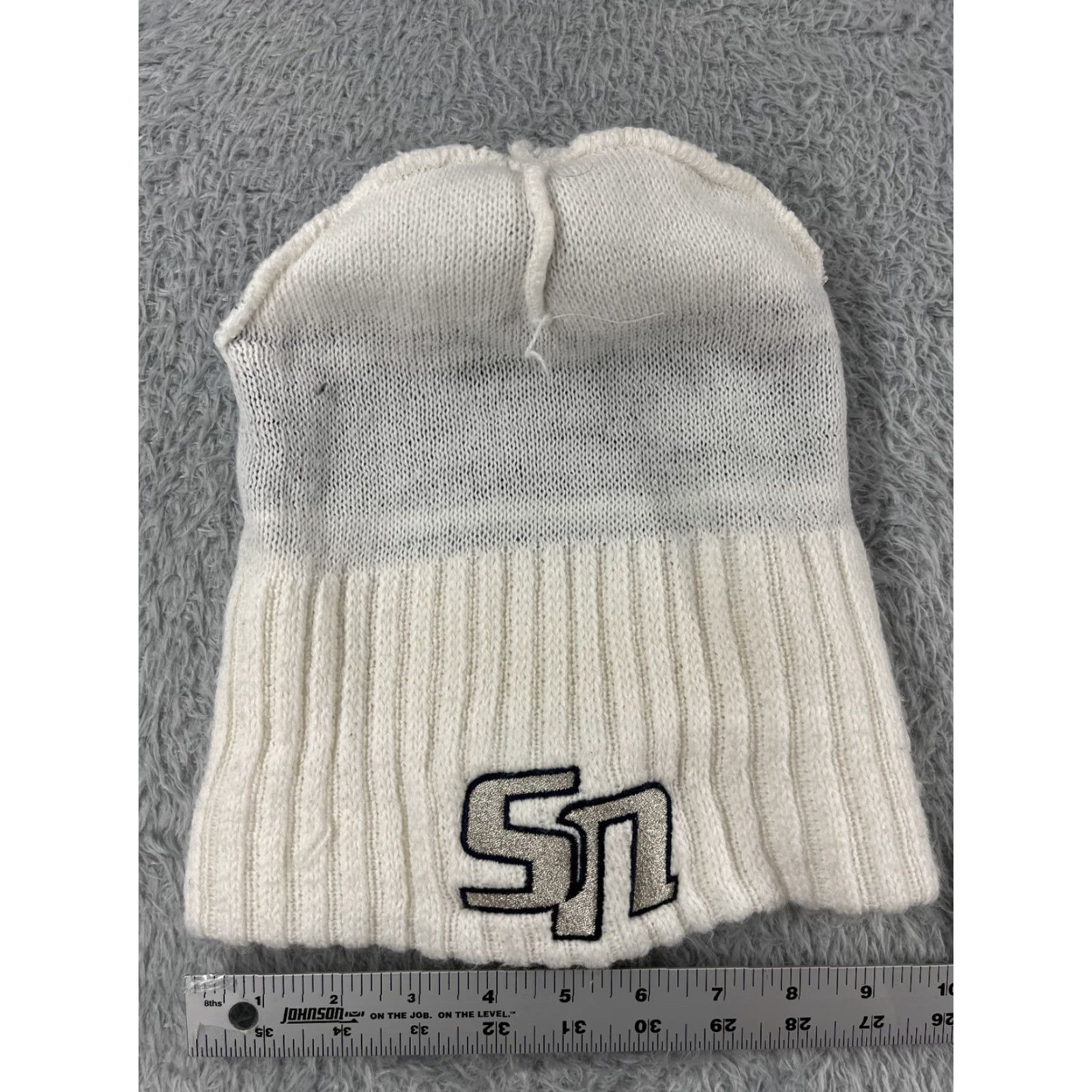 Vintage Utah State Style Hat Adult OS White Blue Beanie Toque Knit Acrylic Made USA Pom Size ONE SIZE - 6 Thumbnail