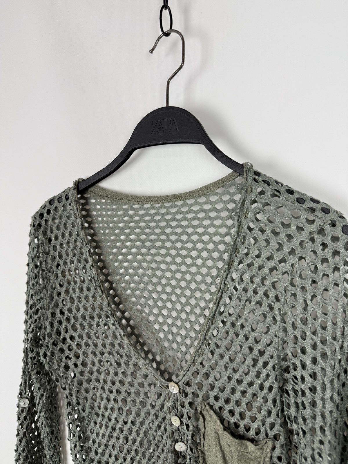 Vintage Y2K Vintage Alt Khaki Green Fishnet V-Neck Long Sleeve Size L / US 10 / IT 46 - 4 Thumbnail