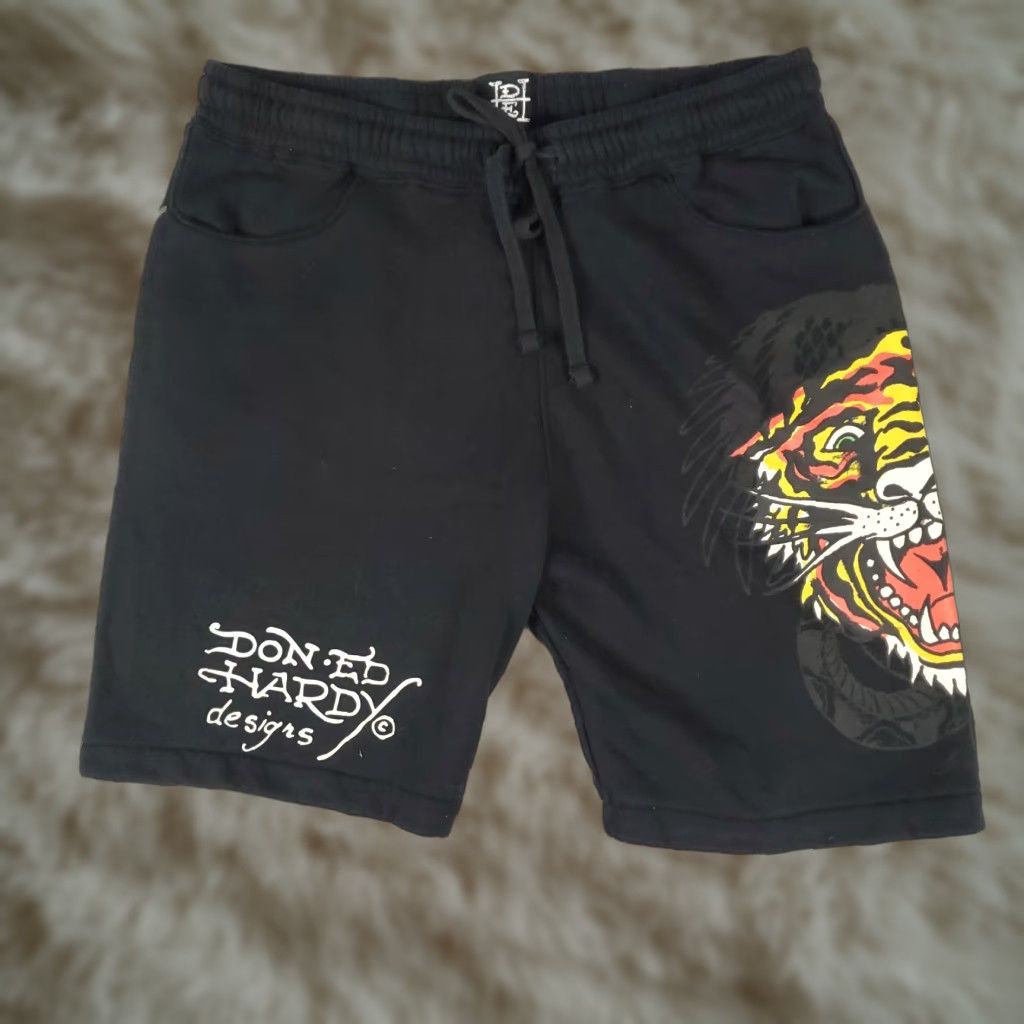 Ed Hardy VINTAGE Ed Hardy Mens Shorts Size Medium Black Graphic Cotton Drawstring Sweat Casual Size US 31 - 1 Thumbnail