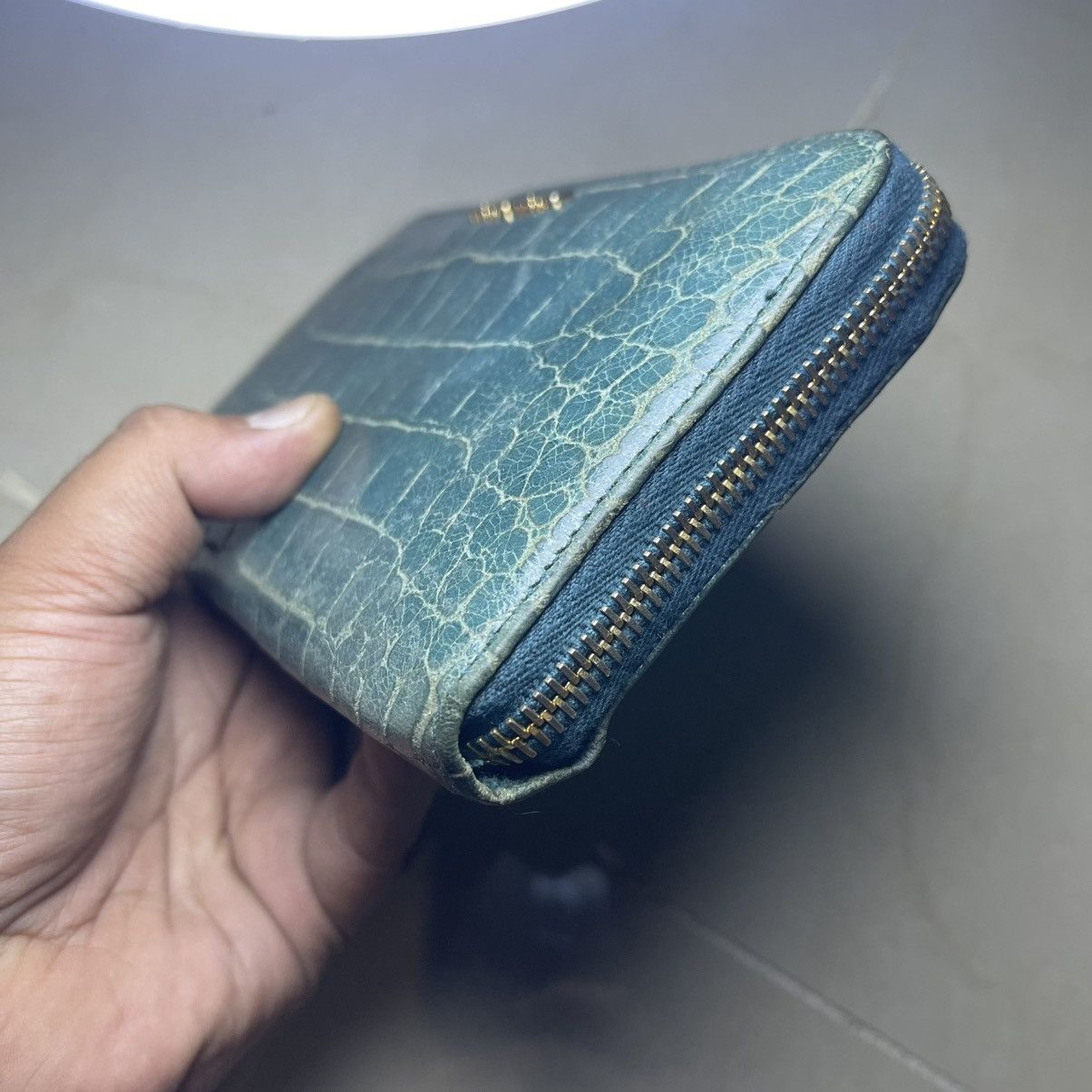 Miu Miu Miu Miu Blue Croc Embossed Leather Zip Around Wallet Size ONE SIZE - 8 Thumbnail