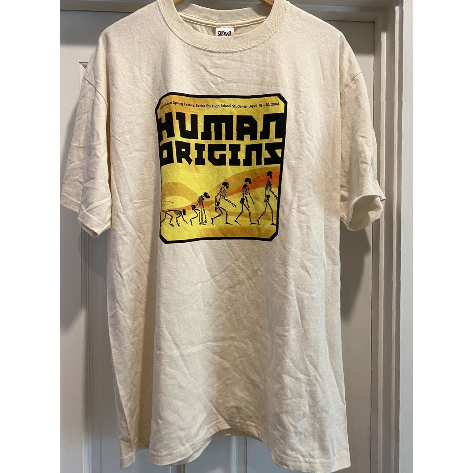Vintage VINTAGE Mens XL NOS 2006 Student Lecture Human Origins T-Shirt Man Ape Evolution Nerd Shirt Mens Size US XL / EU 56 / 4 - 2 Thumbnail