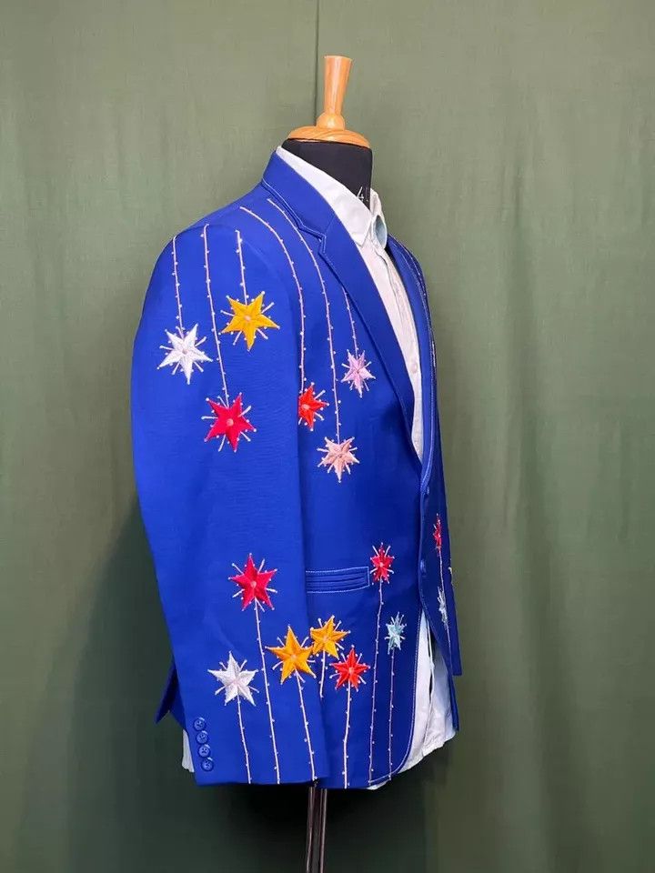 Other Men2PC Customized star Embroidery Cocktail prom Nudie outfit Size 46R - 2 Thumbnail