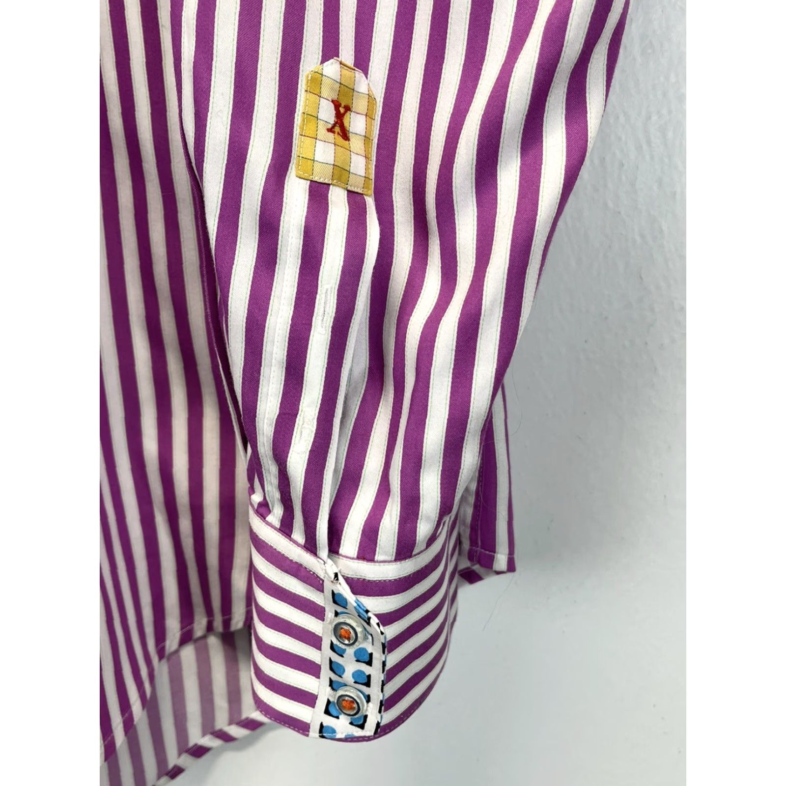 Robert Graham ROBERT GRAHAM Striped Button-Up Shirt XL Mens Purple White Flip Cuff Casual Business Size US XL / EU 56 / 4 - 4 Thumbnail