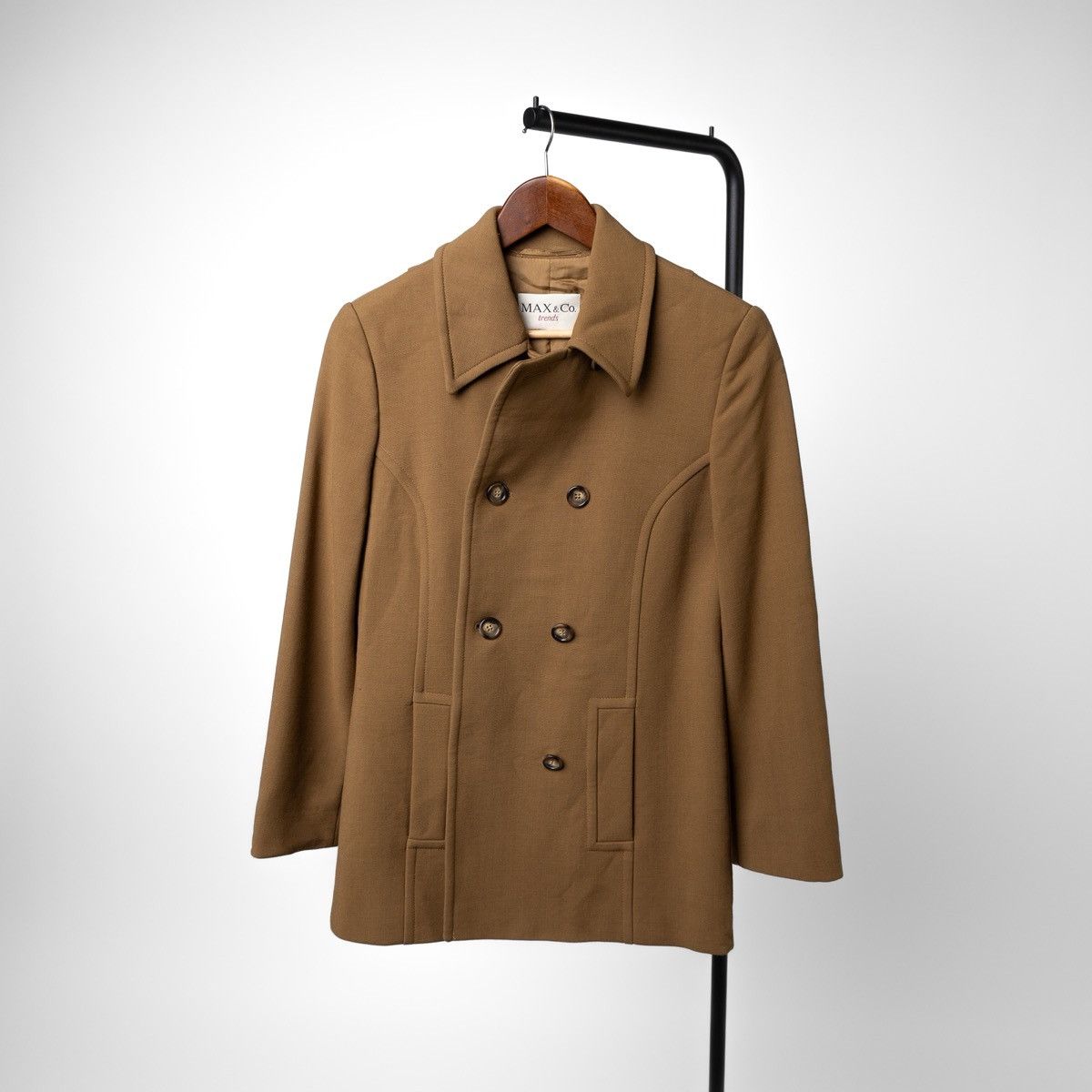 MAX&Co. Max&Co Womens Beige Wool Short Trench Coat Double Breasted Size S / US 4 / IT 40 - 1 Thumbnail
