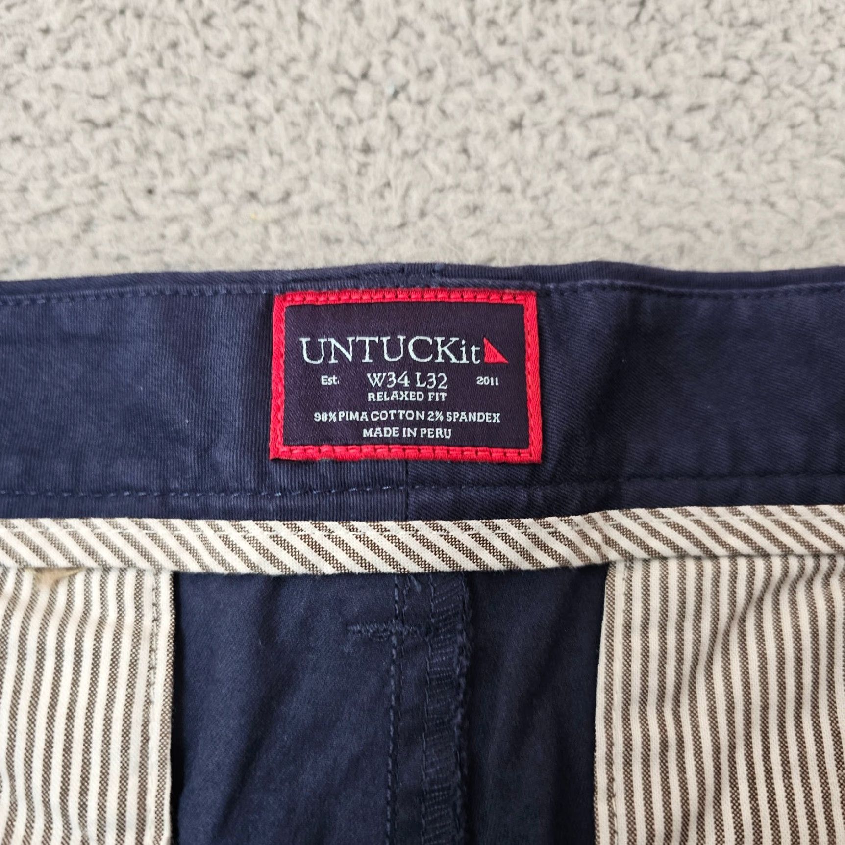UNTUCKit Untuckit Pants Mens 34x32 Navy Chino Relaxed Fit Twill Cotton Stretch Casual Shirt? Size US 34 / EU 50 - 3 Thumbnail
